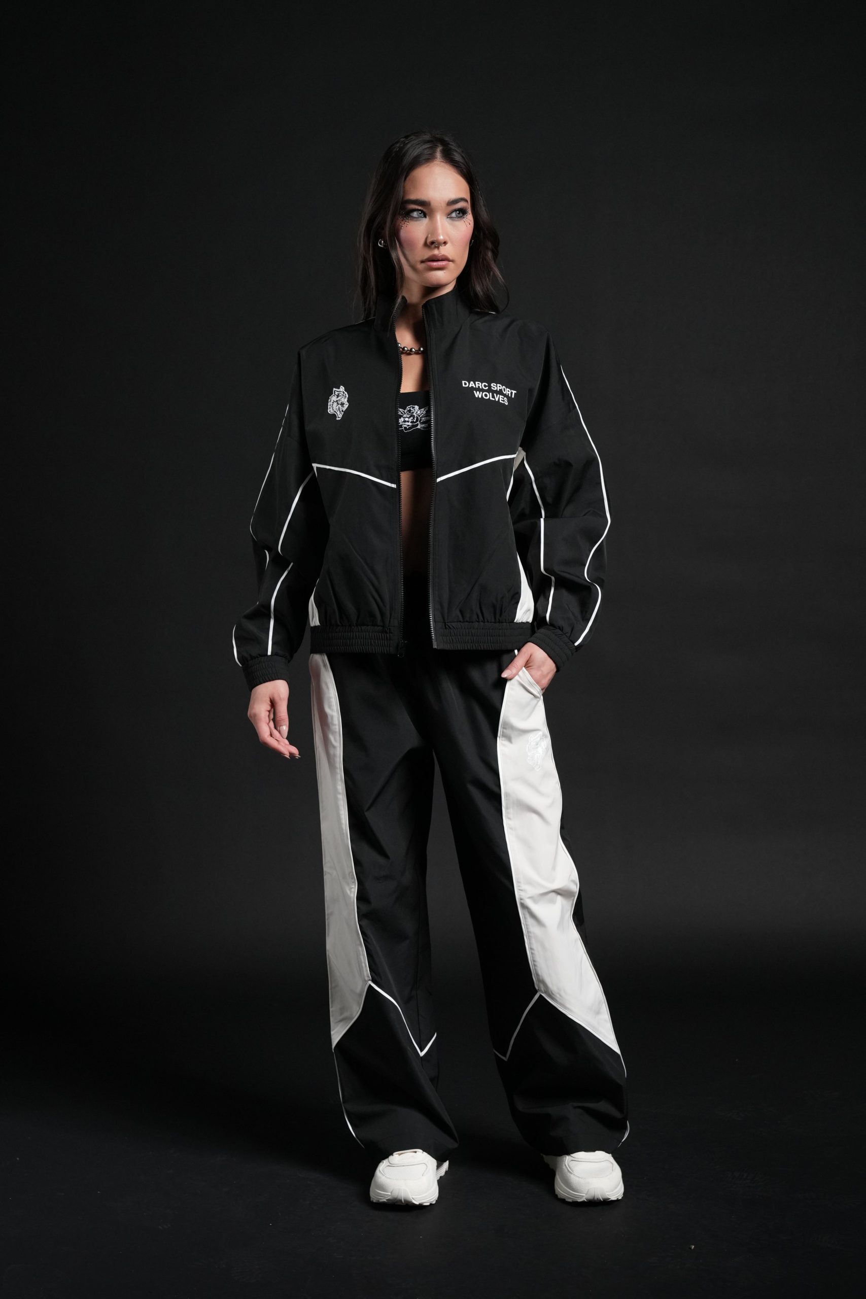 Darc Sport Wolves Unisex Pyramid Quinn Track Jacket in Black/Sand - Image 12