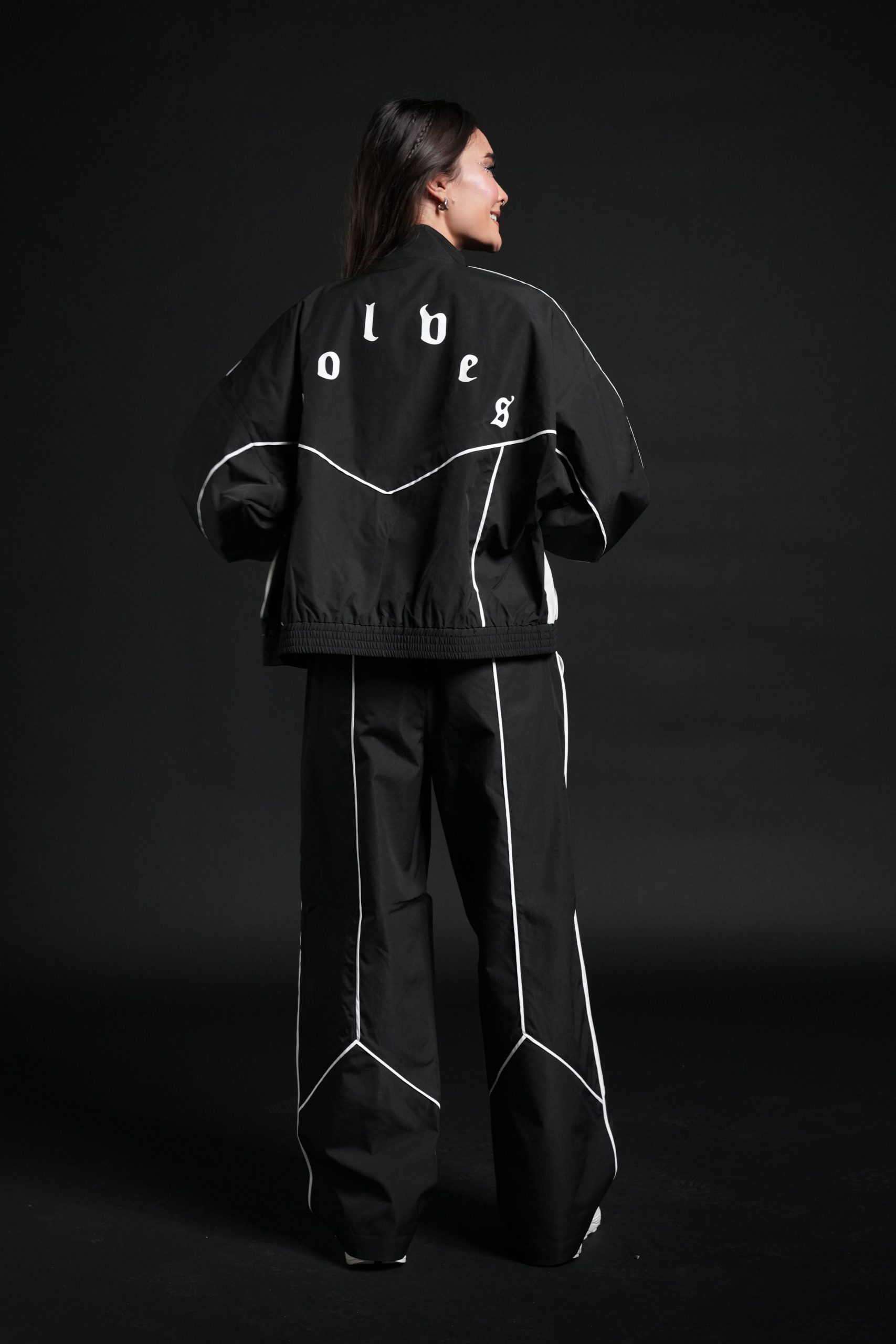 Dual Wolf She Quinn Track Pant in Black/Sand - Image 6