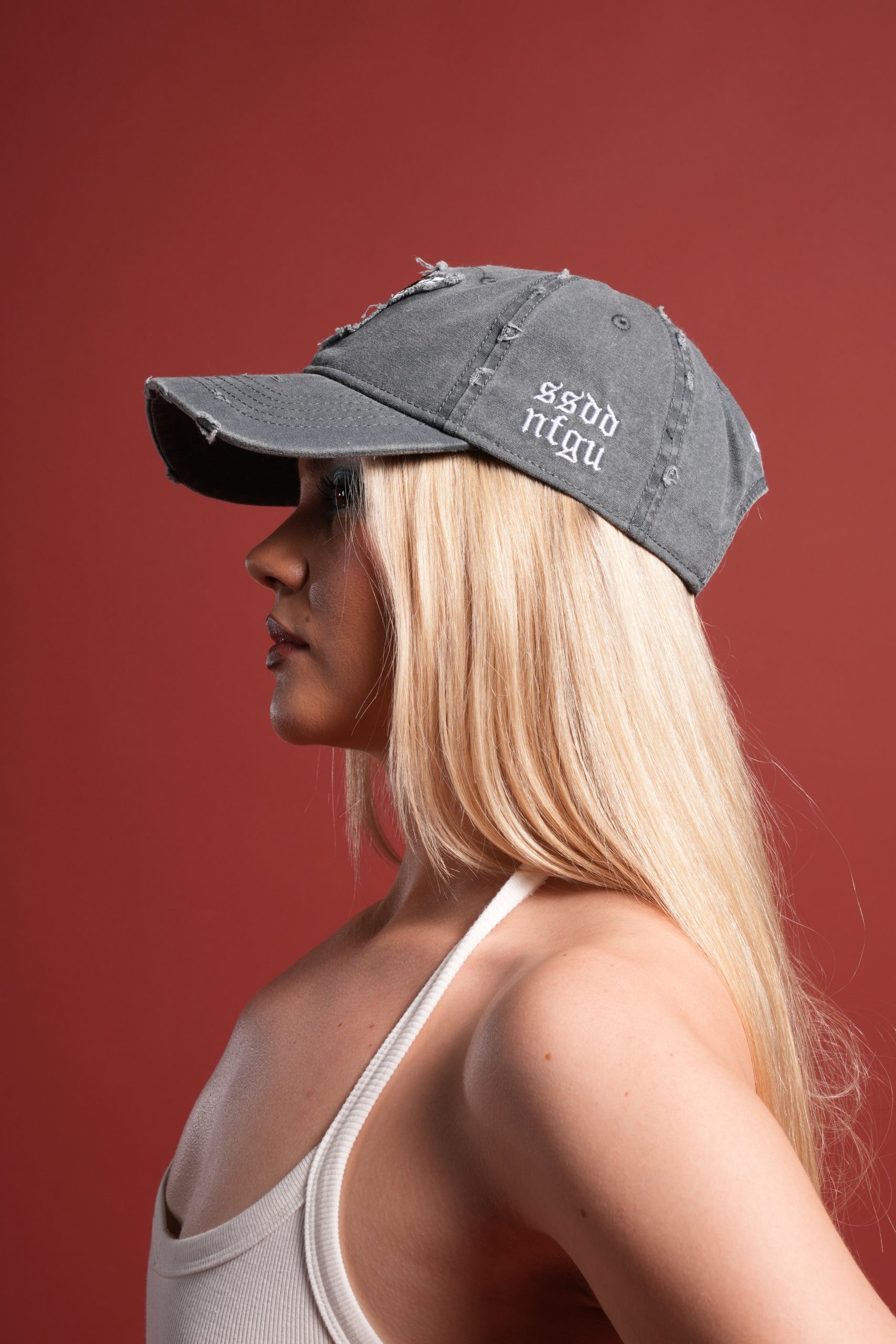 Cherub Eye Ball Distressed Dad Hat in Washed Wolf Gray - Image 8