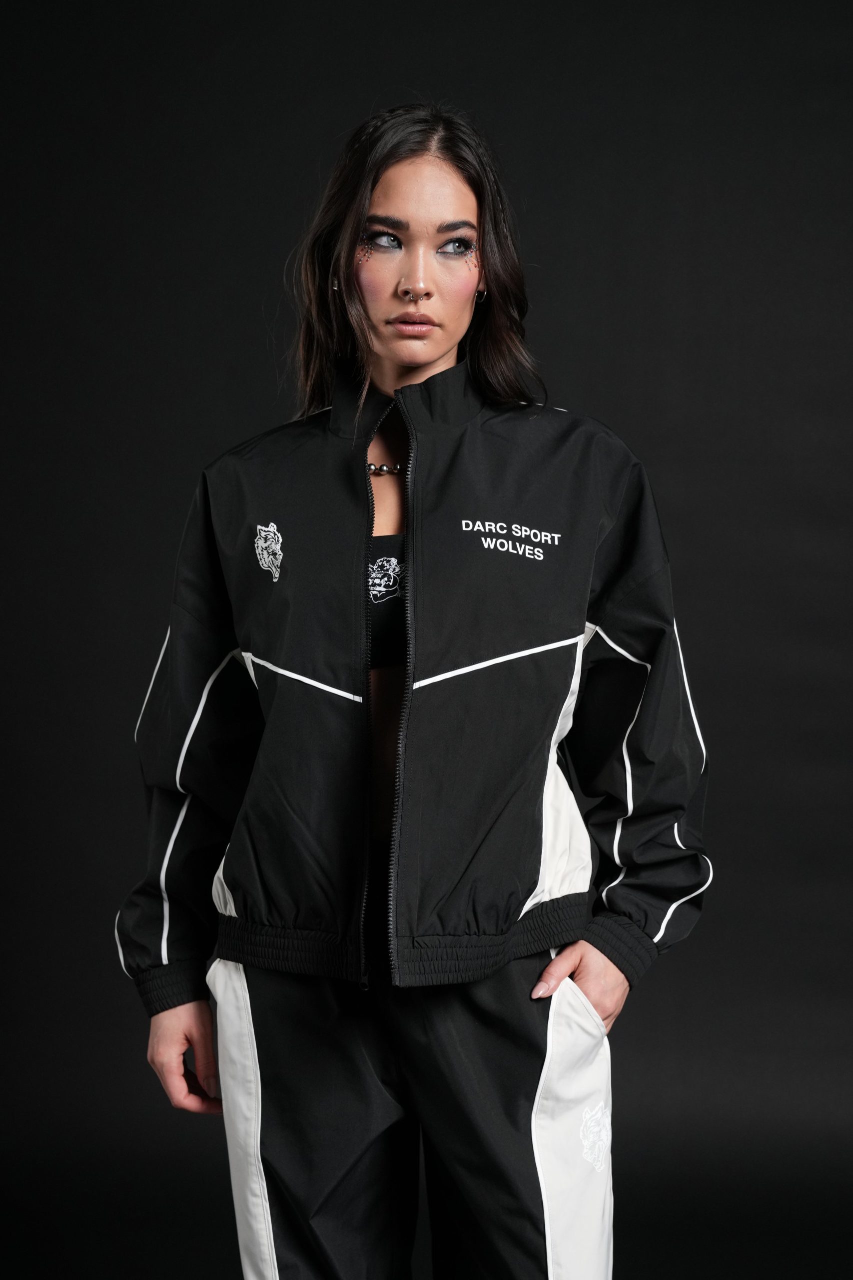 Darc Sport Wolves Unisex Pyramid Quinn Track Jacket in Black/Sand - Image 10
