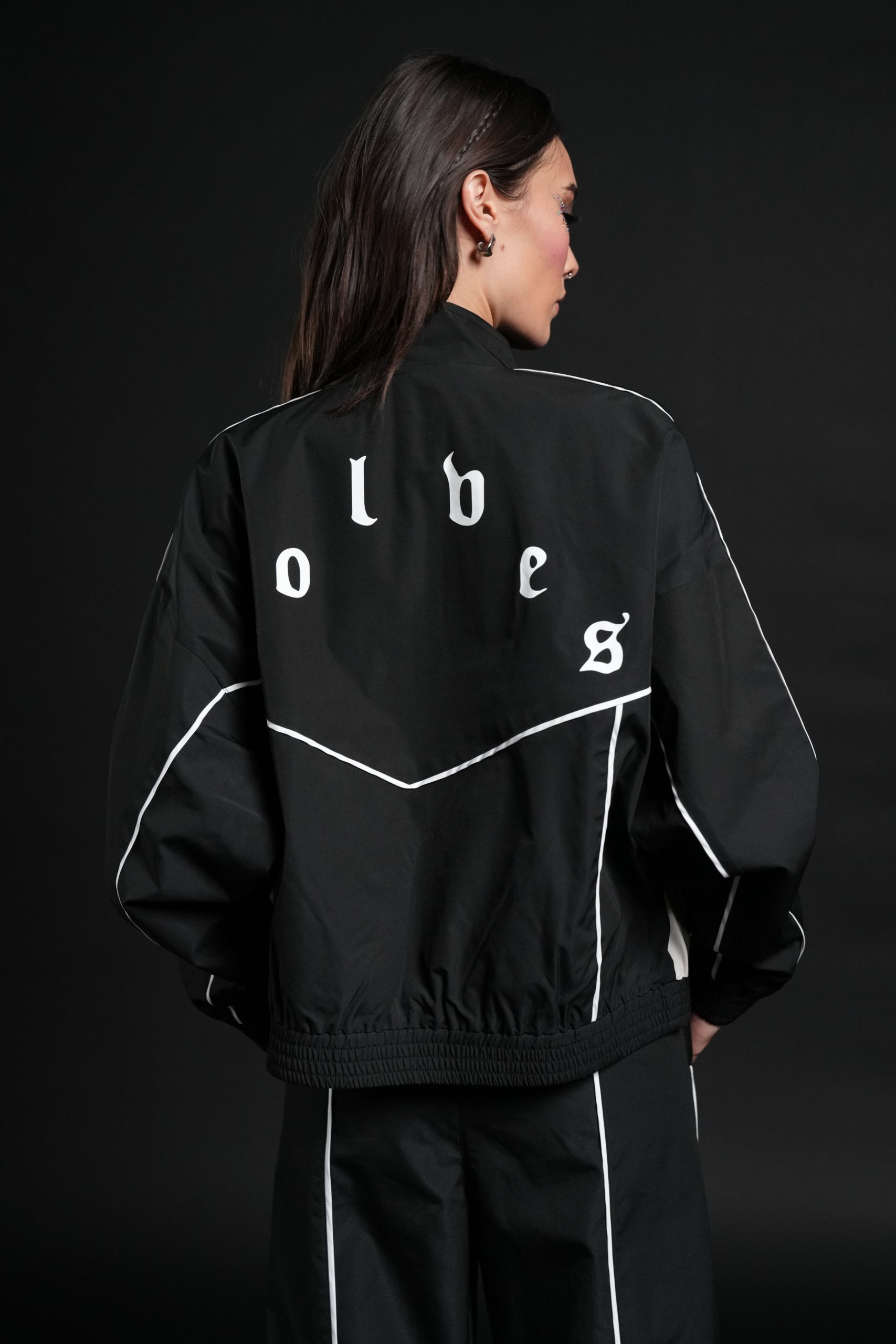 Darc Sport Wolves Unisex Pyramid Quinn Track Jacket in Black/Sand - Image 11