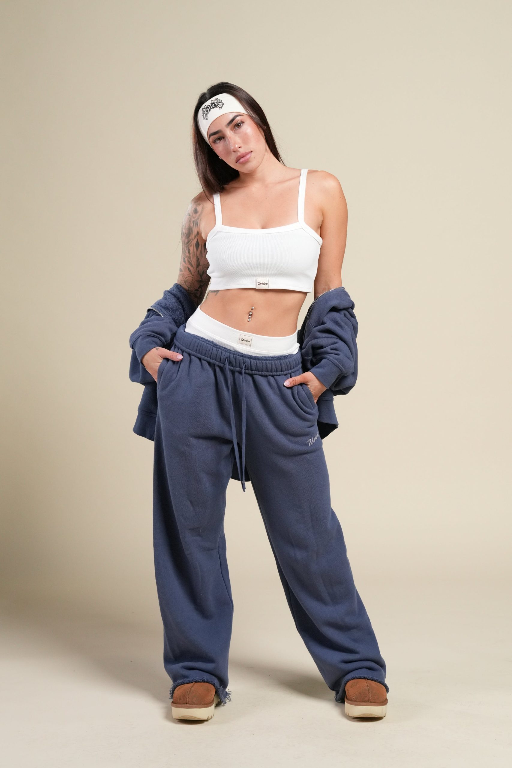 Cursive Wolves Premium Big Cozy Sweats in Washed Denim - Image 6