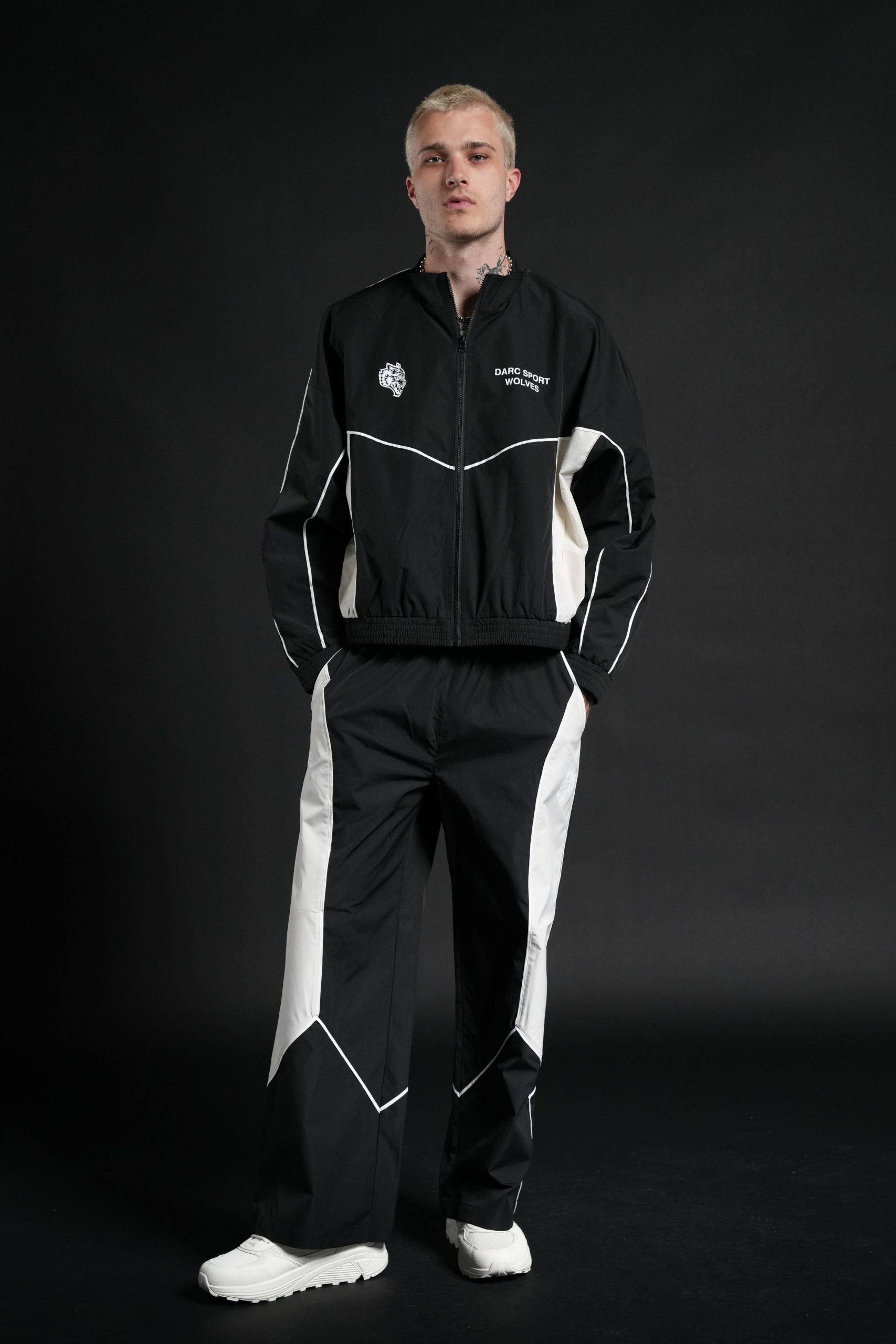 Darc Sport Wolves Unisex Pyramid Quinn Track Jacket in Black/Sand - Image 6