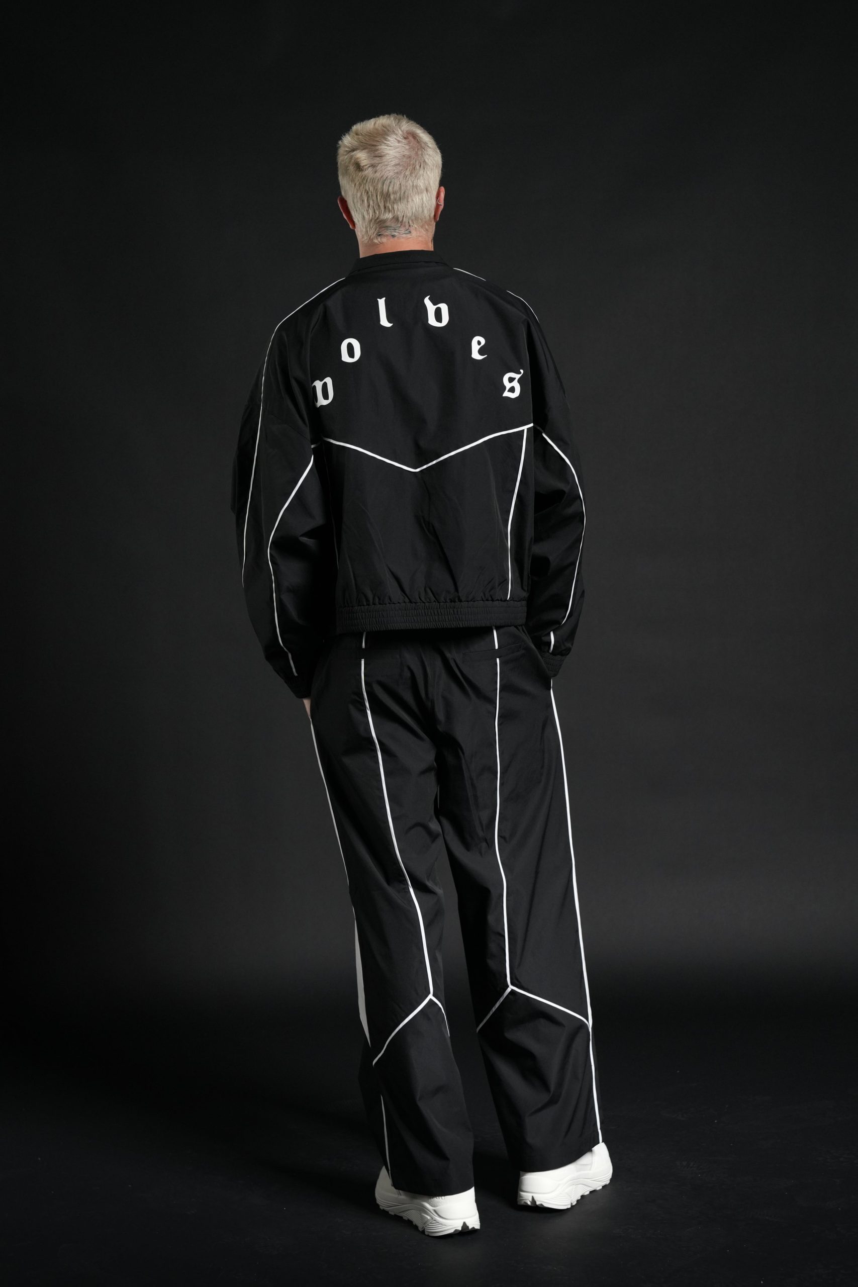 Darc Sport Wolves Unisex Pyramid Quinn Track Jacket in Black/Sand - Image 7