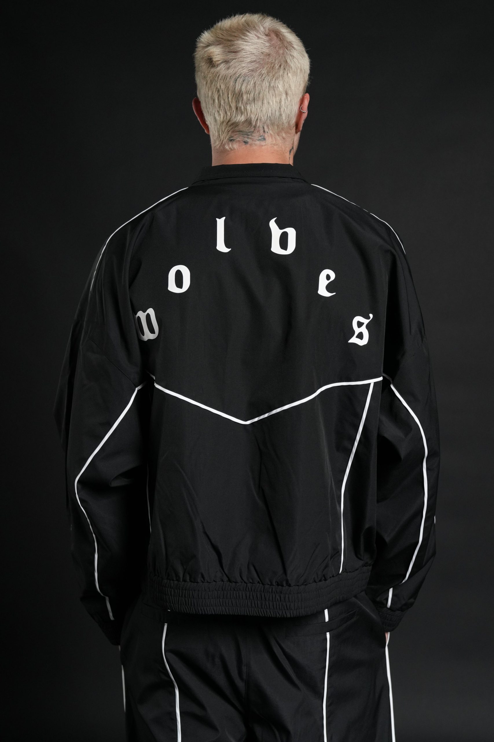 Darc Sport Wolves Unisex Pyramid Quinn Track Jacket in Black/Sand - Image 2