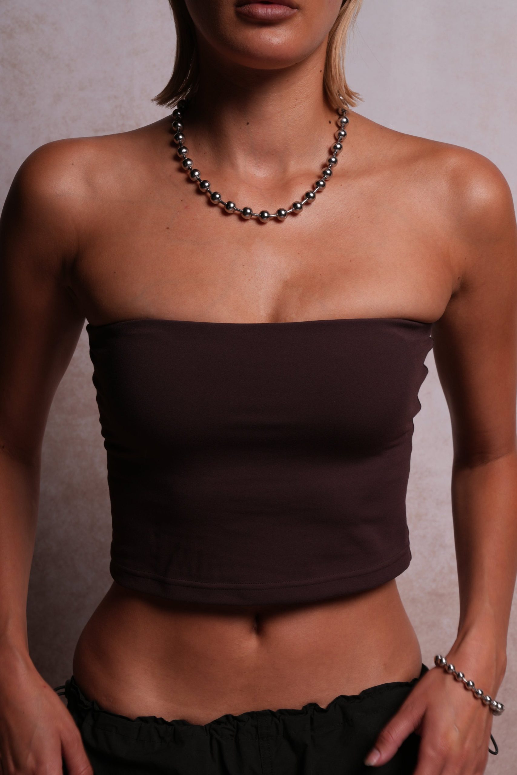 Single Wolf Nova Longline Bandeau Top in Darc Garnet