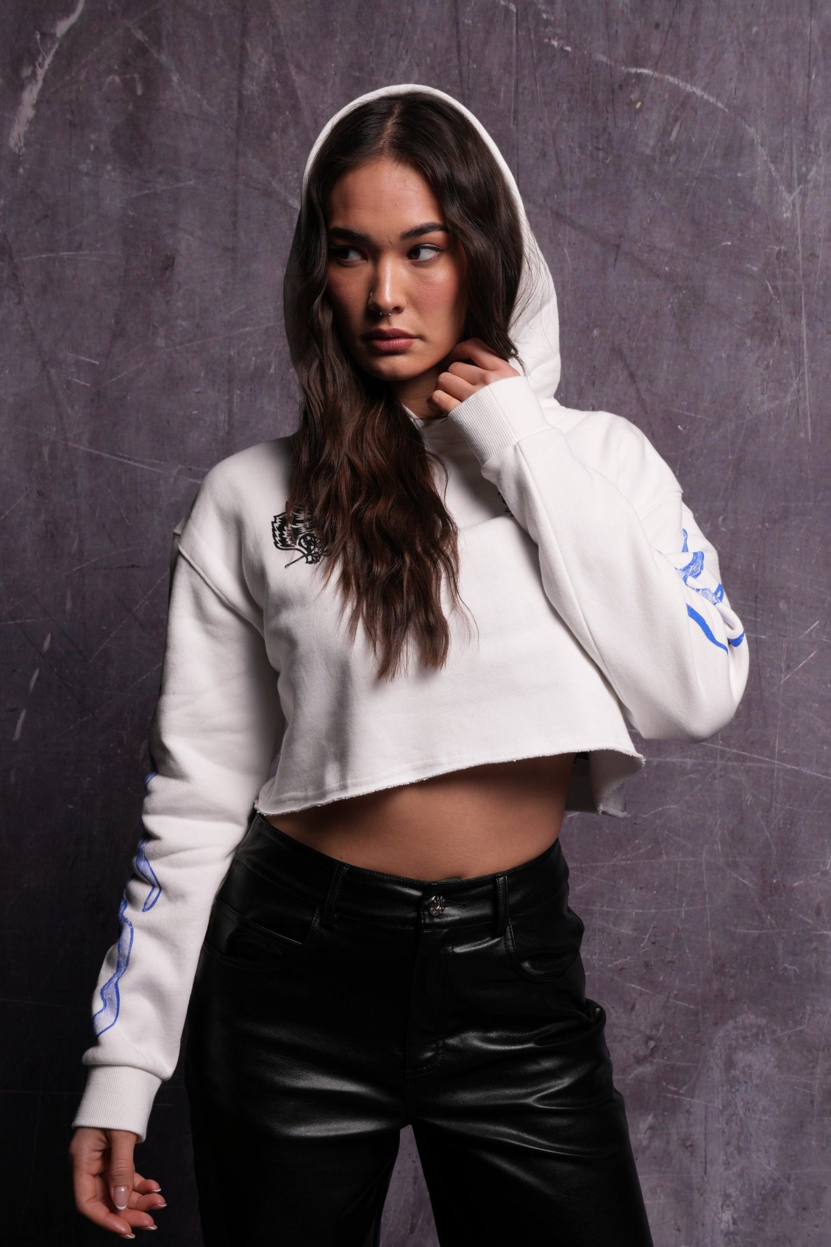 Infernal Bloom Pierce (Cropped) Hoodie in Cream - Image 3