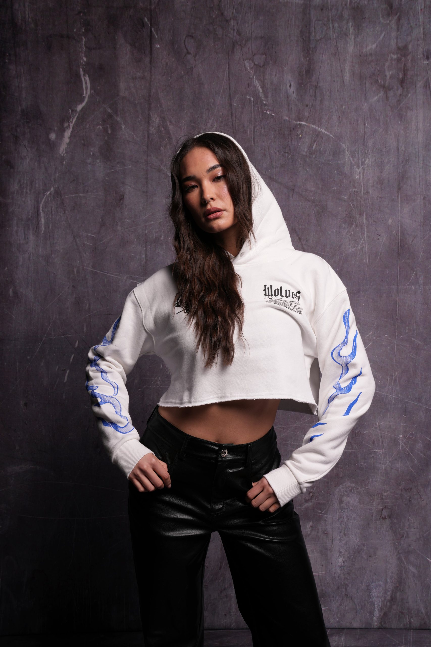 Infernal Bloom Pierce (Cropped) Hoodie in Cream - Image 4