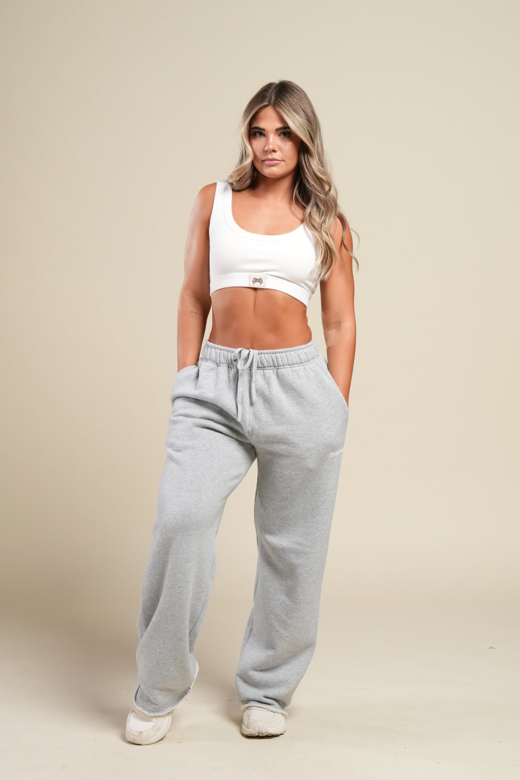 Cursive Wolves Premium Stripe Big Cozy Sweats in Heather Gray - Image 5