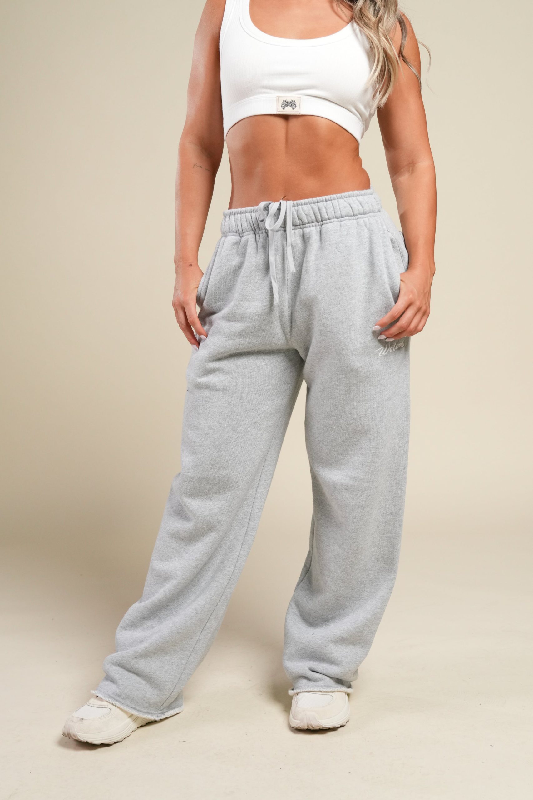 Cursive Wolves Premium Stripe Big Cozy Sweats in Heather Gray