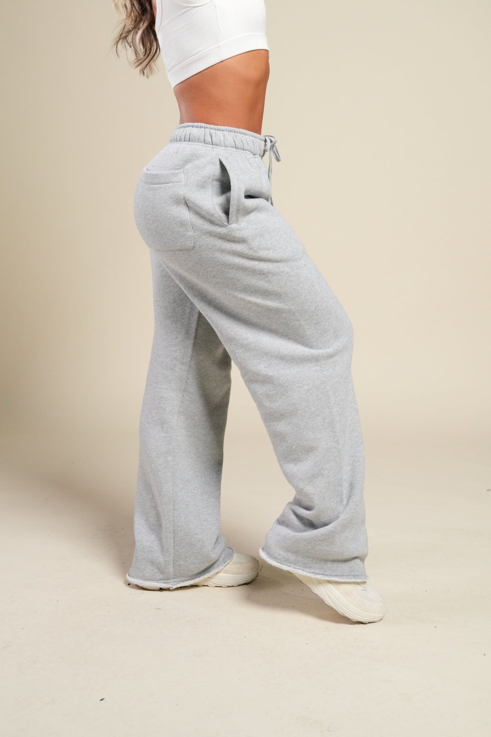 Cursive Wolves Premium Stripe Big Cozy Sweats in Heather Gray - Image 4