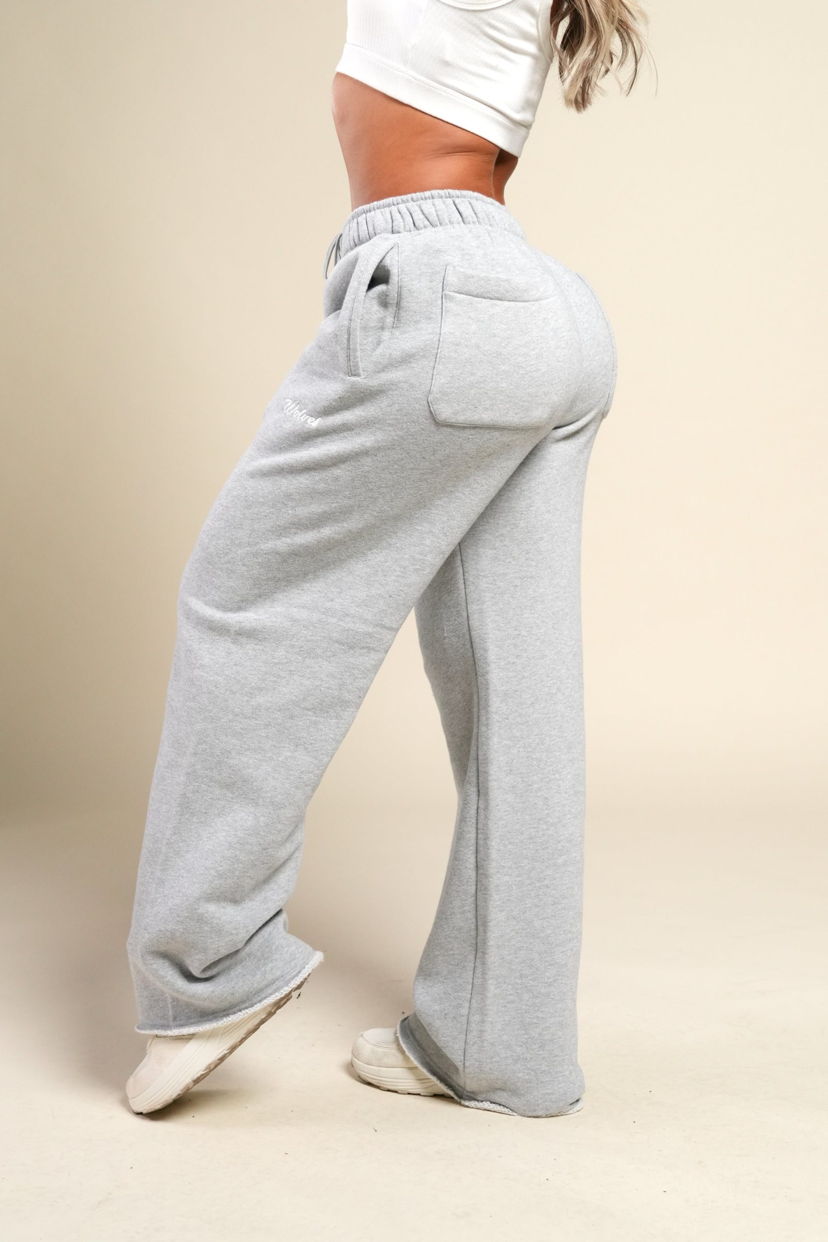 Cursive Wolves Premium Stripe Big Cozy Sweats in Heather Gray - Image 2