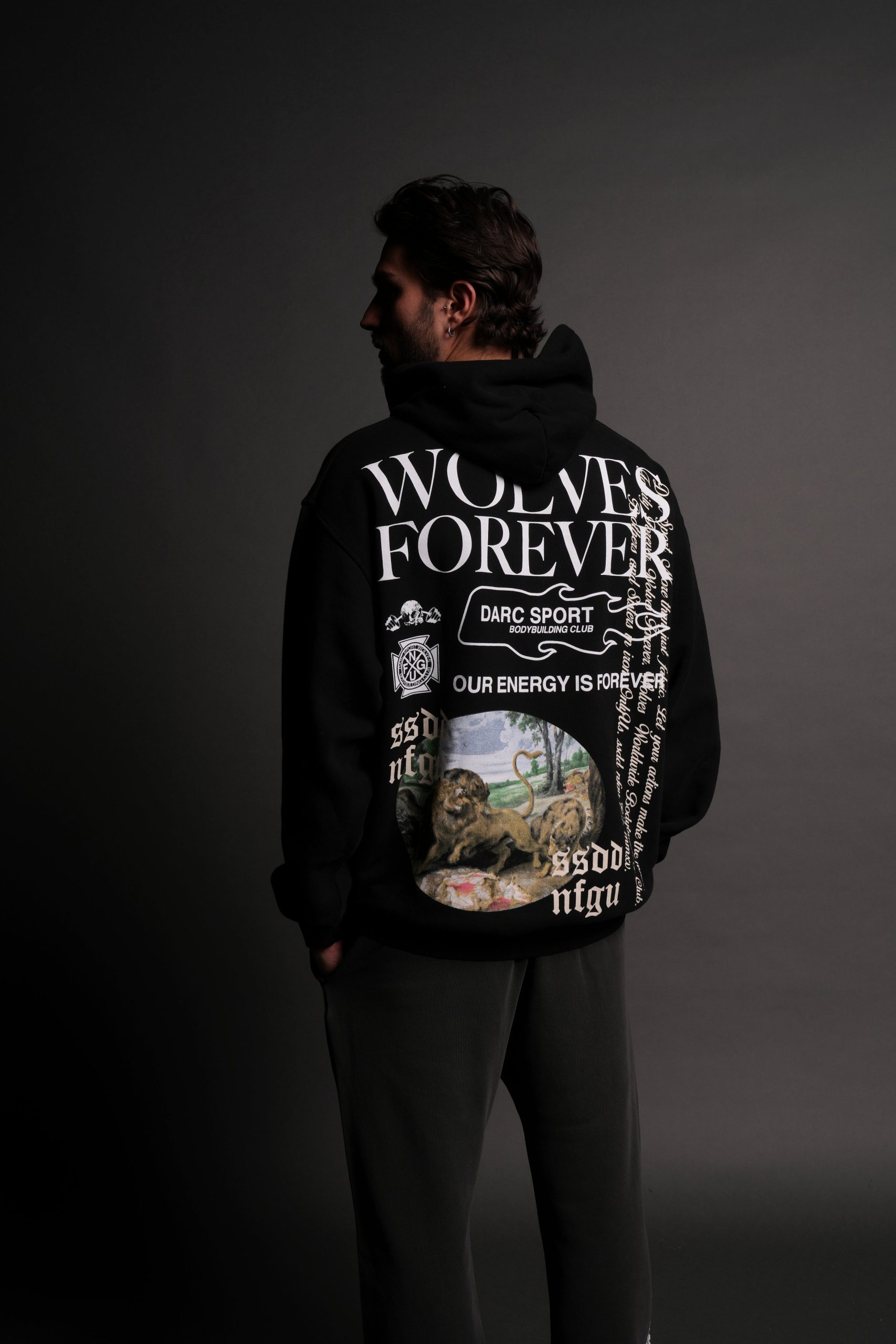 Three Wolves Pierce Hoodie in Black - Image 5