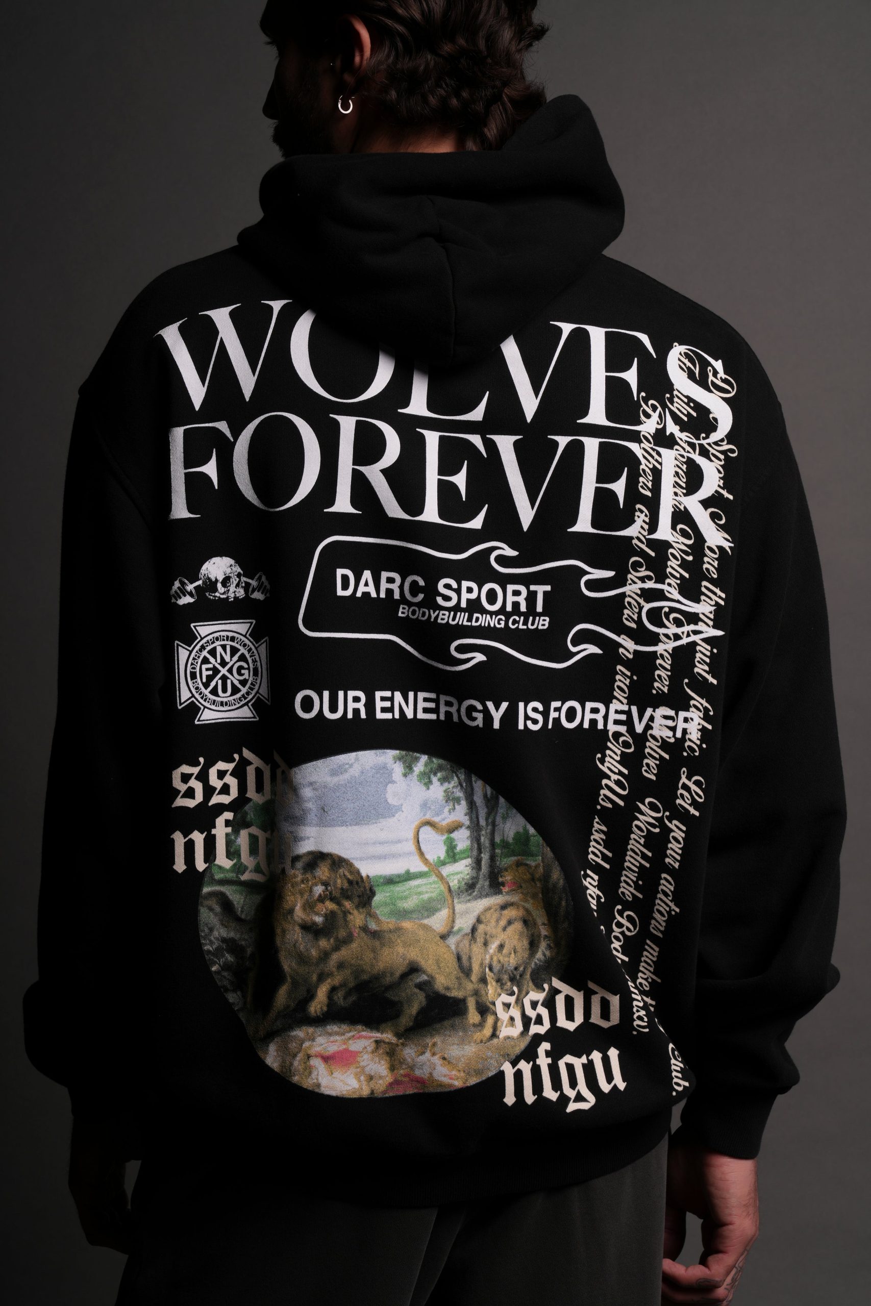 Three Wolves Pierce Hoodie in Black - Image 9