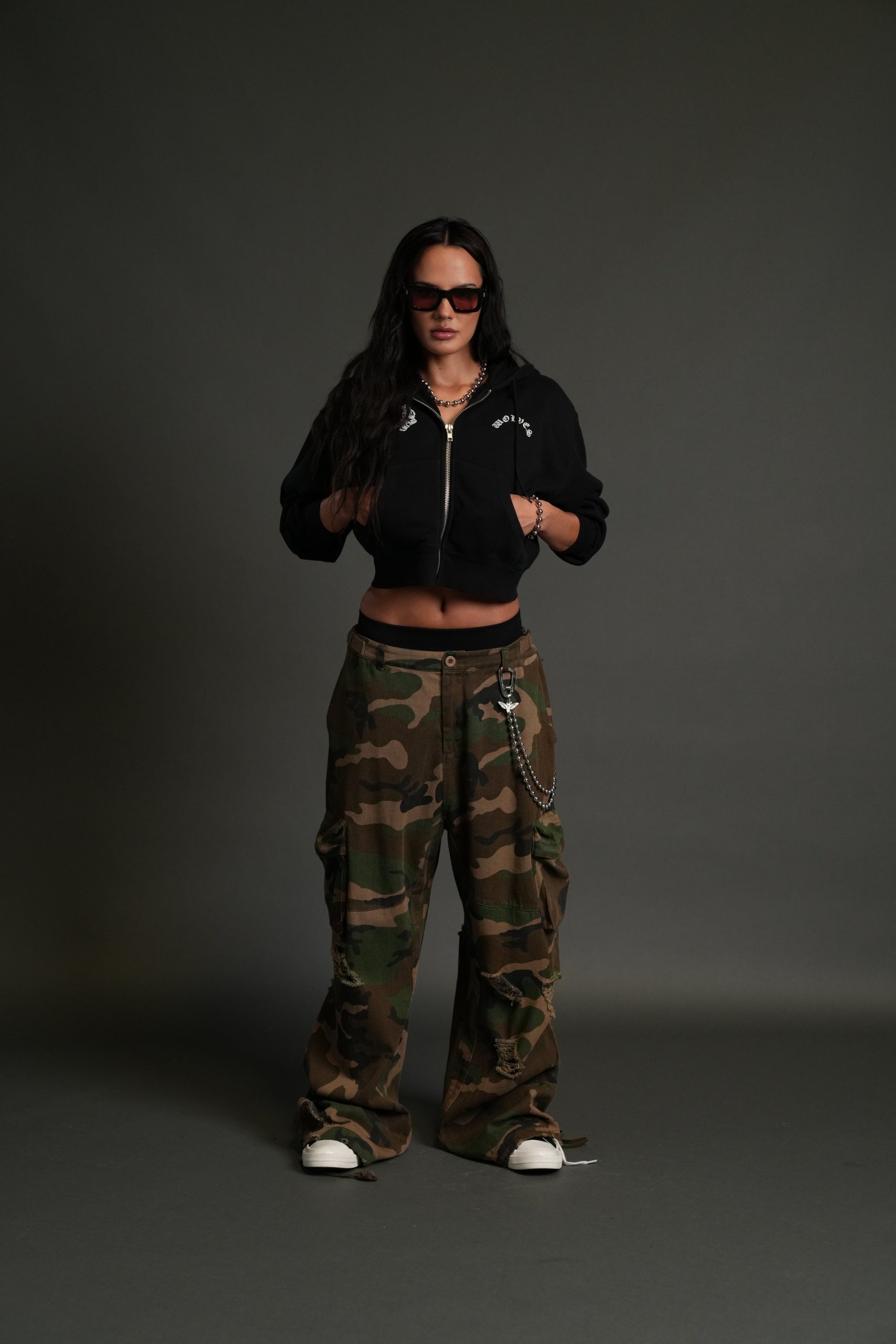 Darc Wandering Sage Cropped Zip Hoodie in Black - Image 6