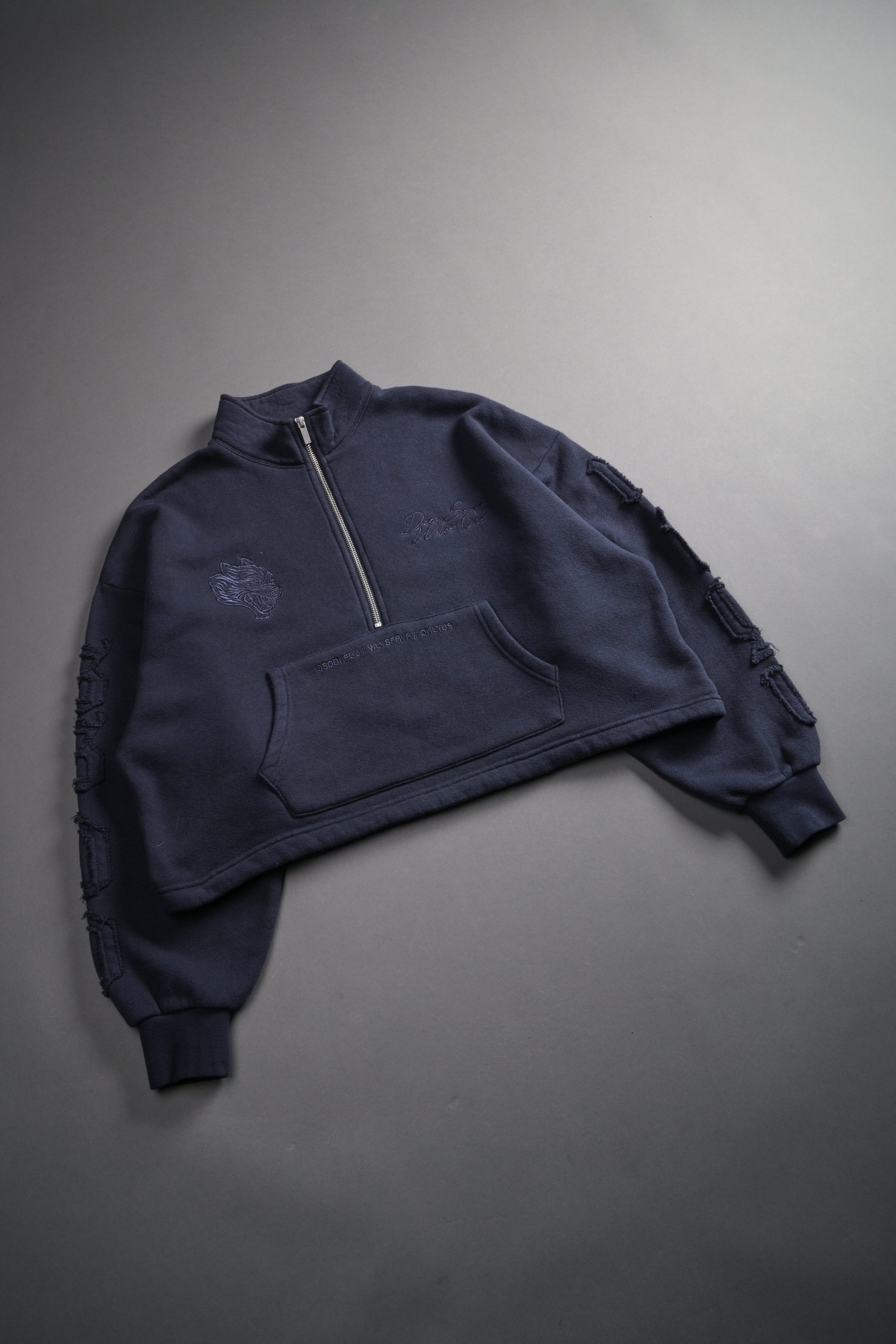 Our Mantra Appliqué Oversized Everson Mockneck in Midnight Blue - Image 5