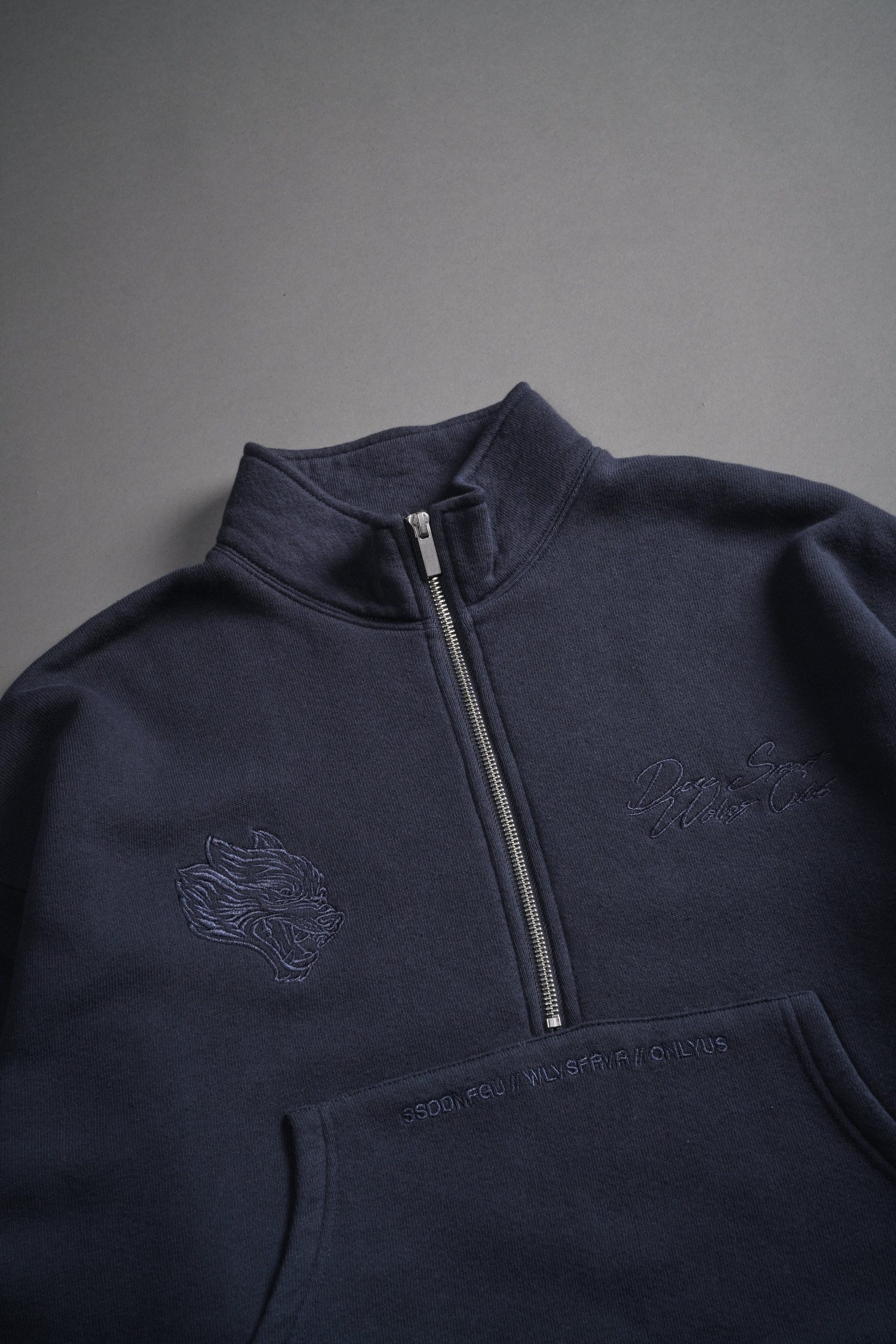 Our Mantra Appliqué Oversized Everson Mockneck in Midnight Blue - Image 6