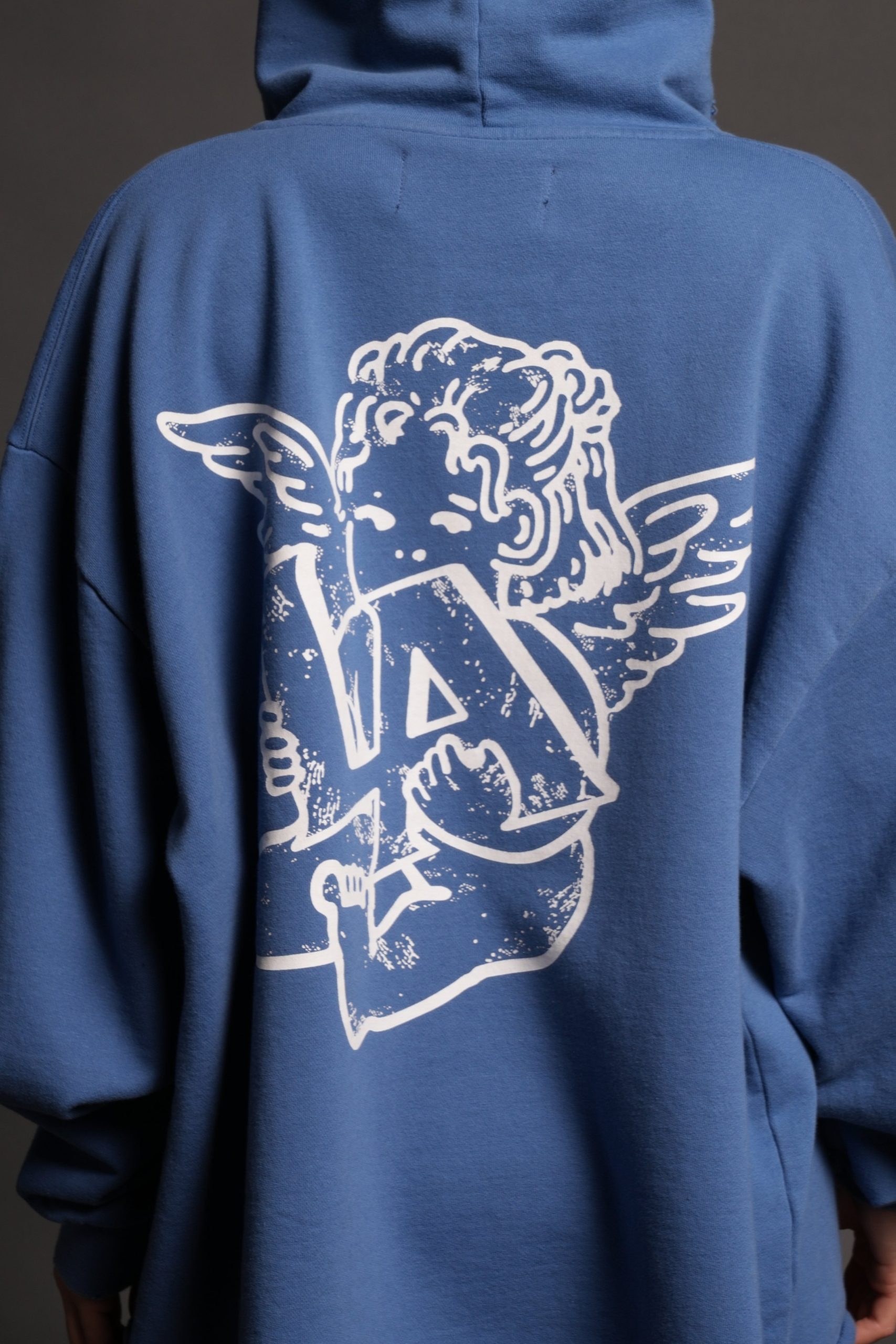 Los Cherub Distressed Grunge Mid Length Raw Hem Zip Hoodie in La Blue - Image 14