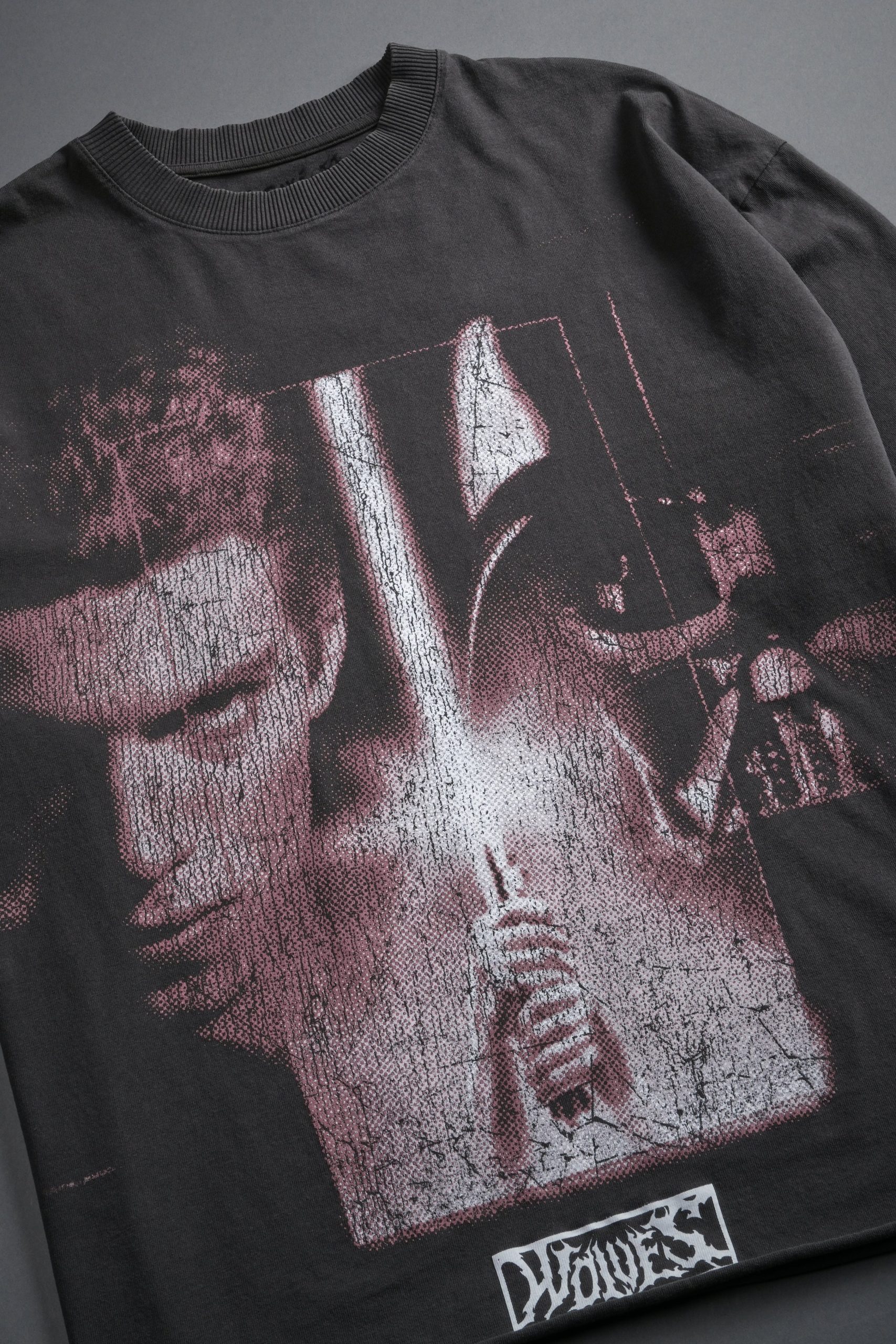 Awakened Power Grunge Mid Length Raw Hem Tee in Wolf Gray - Image 3