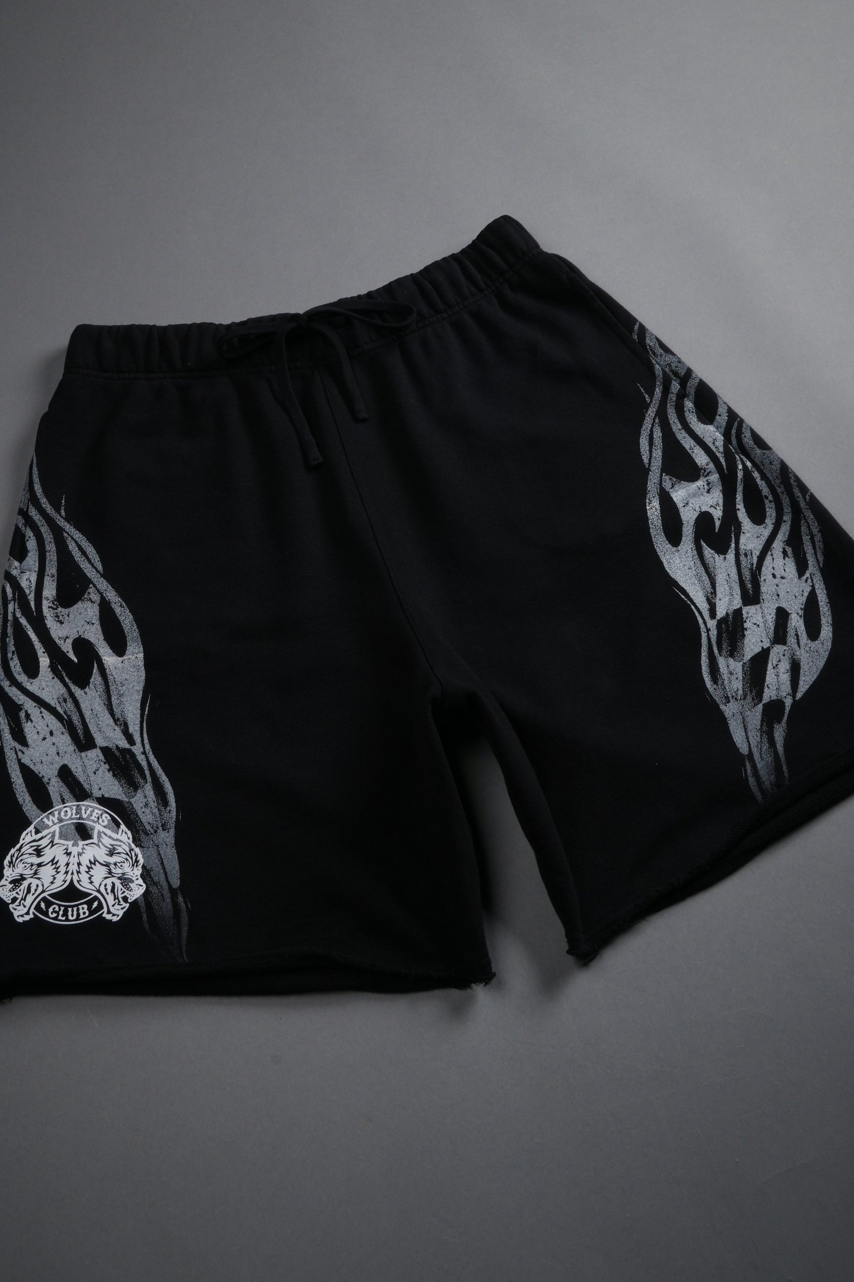 Race Inferno Grunge Oversized Raw Hem Post Lounge Sweat Shorts in Black - Image 3