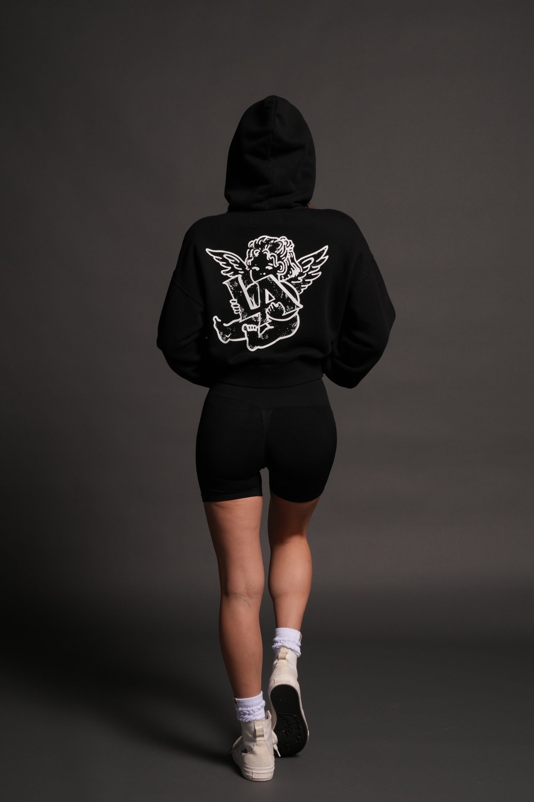 Los Cherub Distressed Grunge Mid Length Raw Hem Zip Hoodie in Black - Image 12
