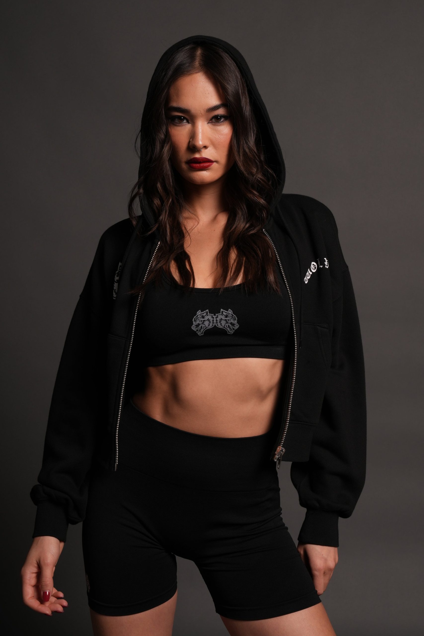 Los Cherub Distressed Grunge Mid Length Raw Hem Zip Hoodie in Black - Image 9