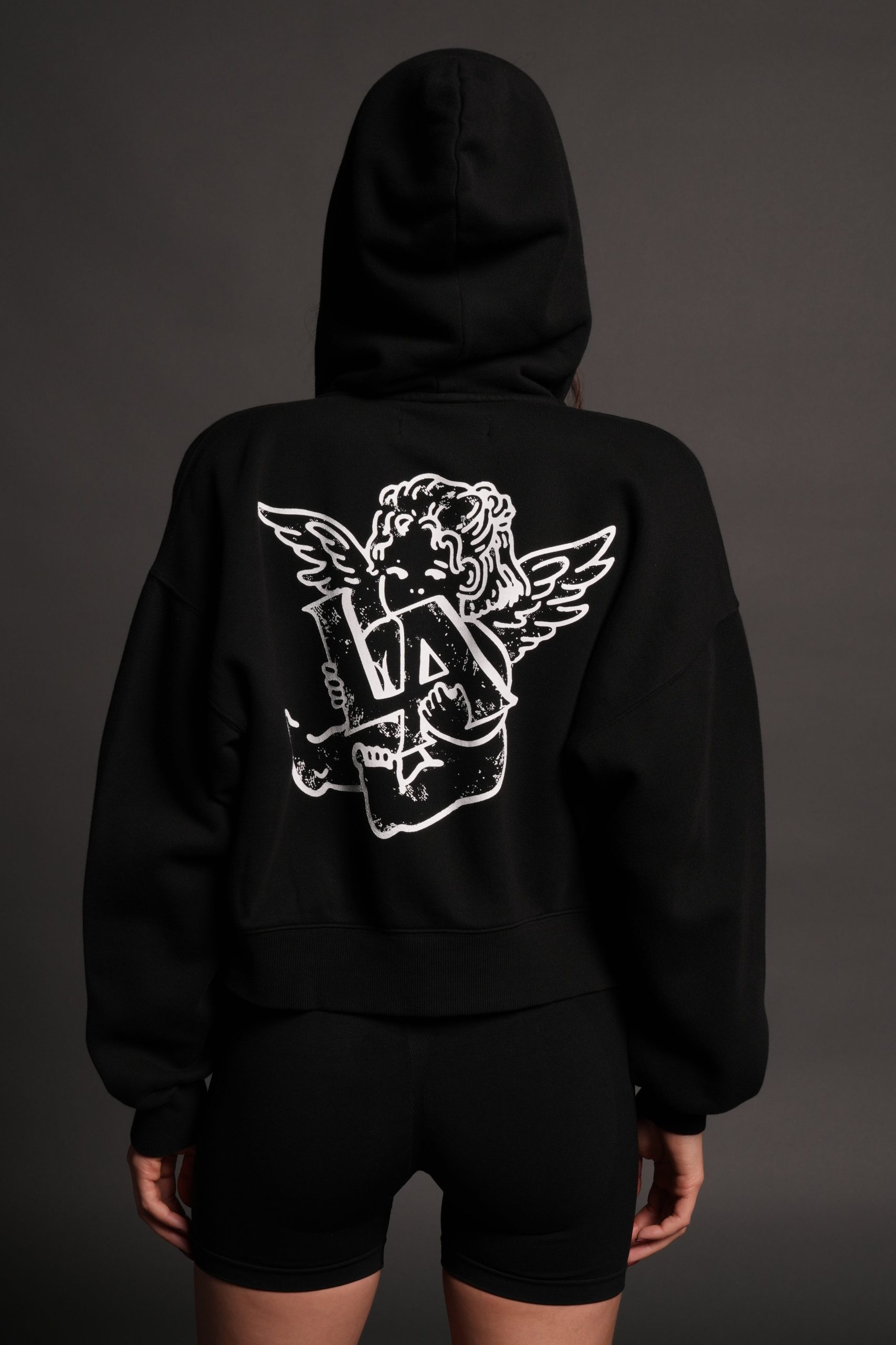 Los Cherub Distressed Grunge Mid Length Raw Hem Zip Hoodie in Black - Image 10