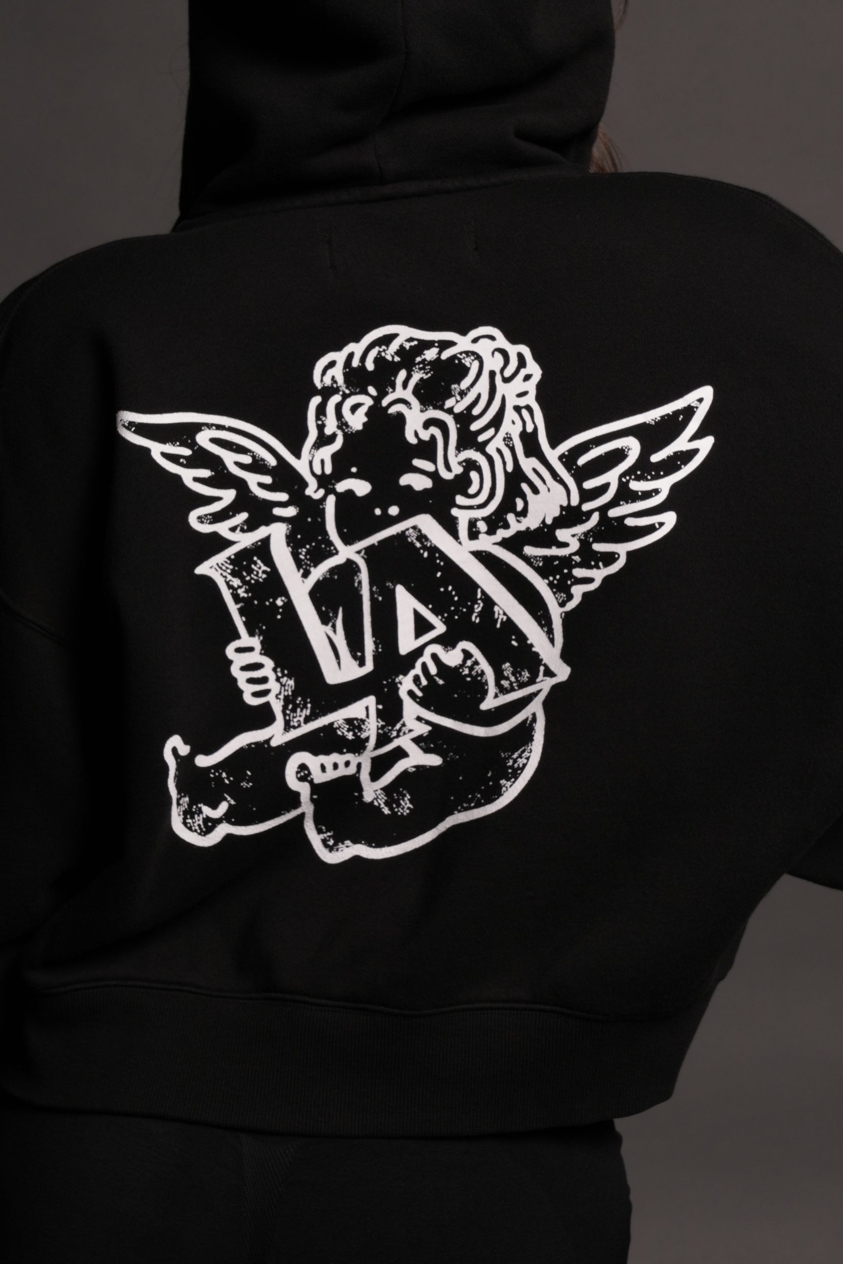Los Cherub Distressed Grunge Mid Length Raw Hem Zip Hoodie in Black - Image 14