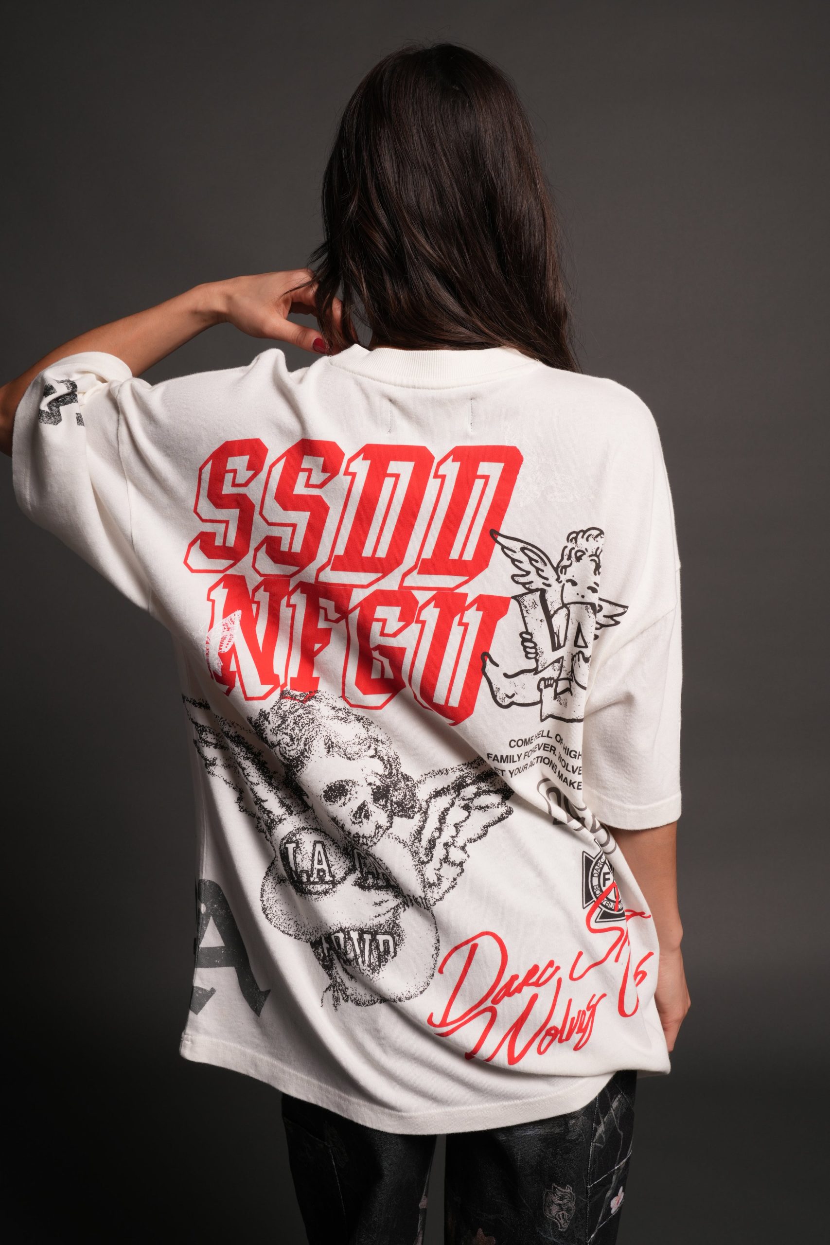 La Ca Frvr Premium Oversized Tee in Cream - Image 15