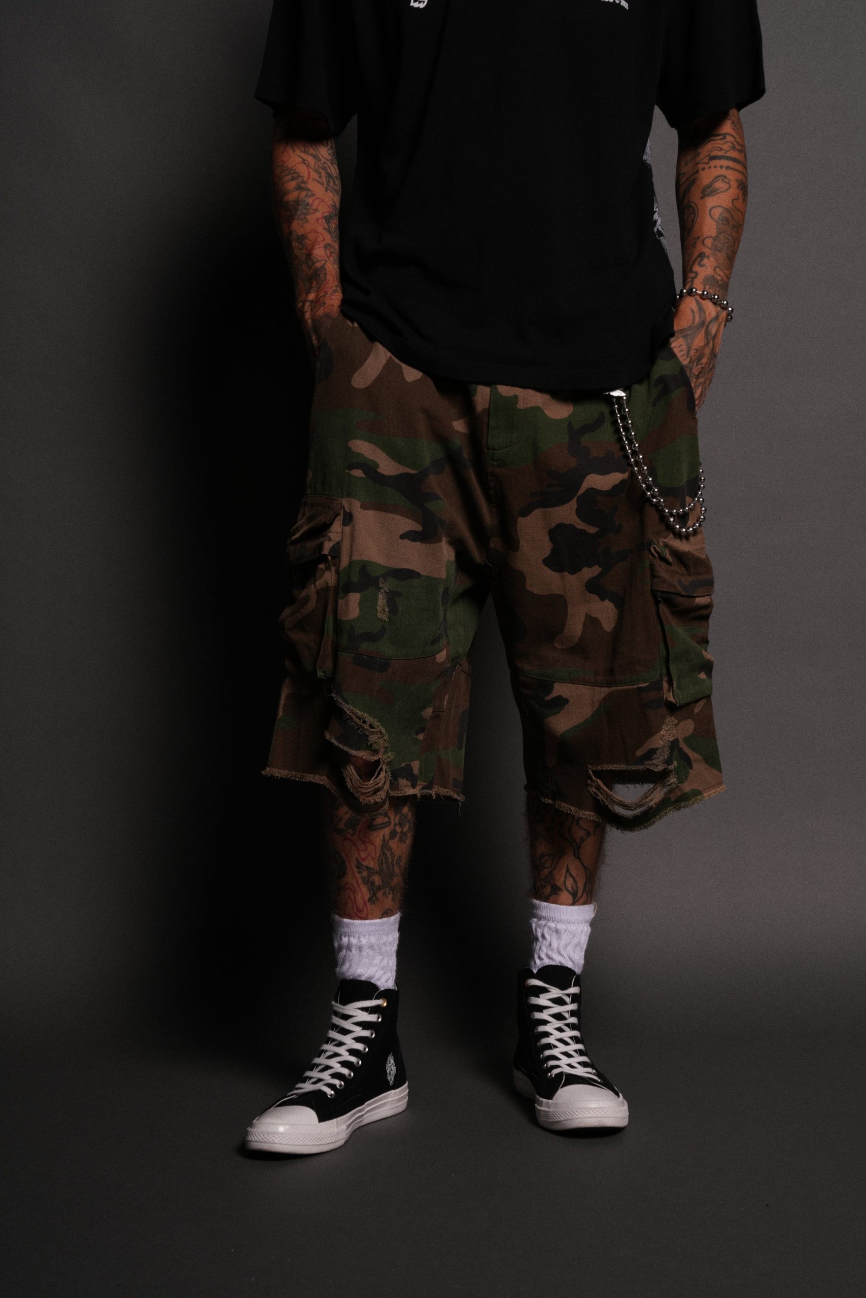 Wolf Chopper Duke Cargo Shorts in Woodland Camo - Image 2