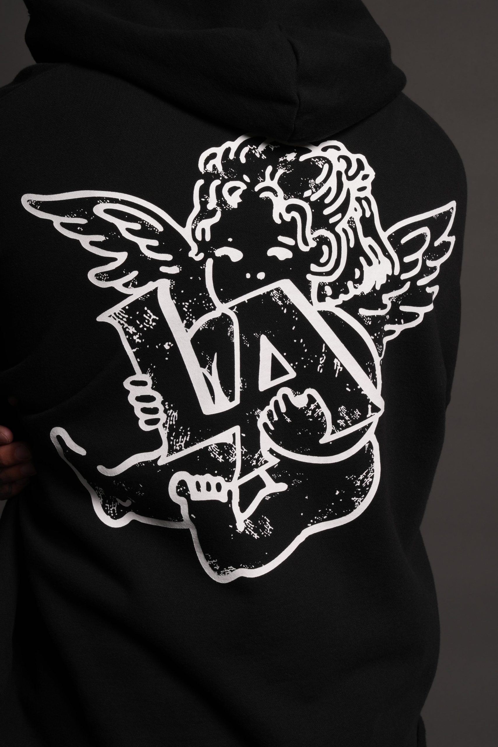 Los Cherub Distressed Grunge Mid Length Raw Hem Zip Hoodie in Black - Image 8