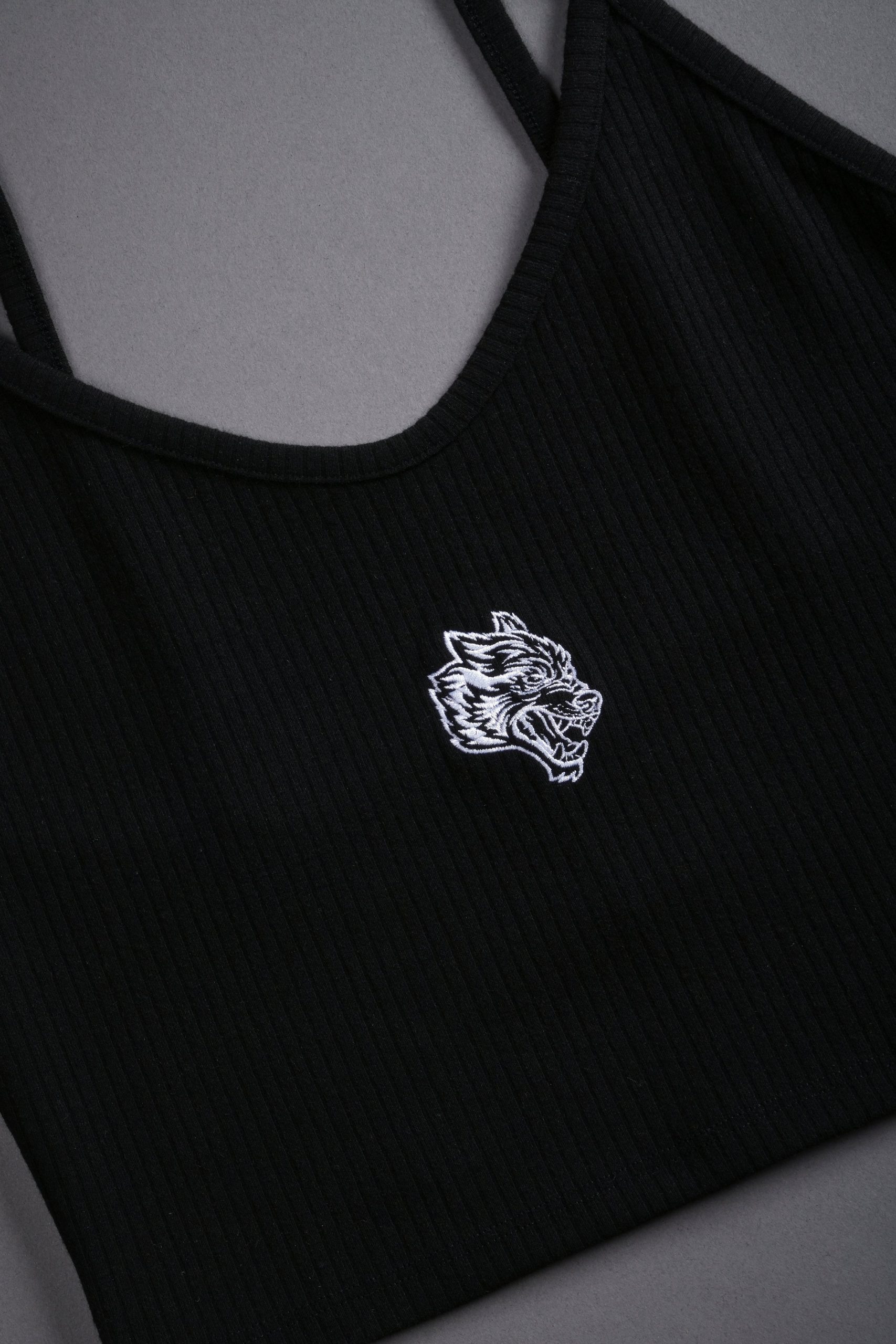 Single Wolf Spaghetti Crop Tank in Black - Image 7