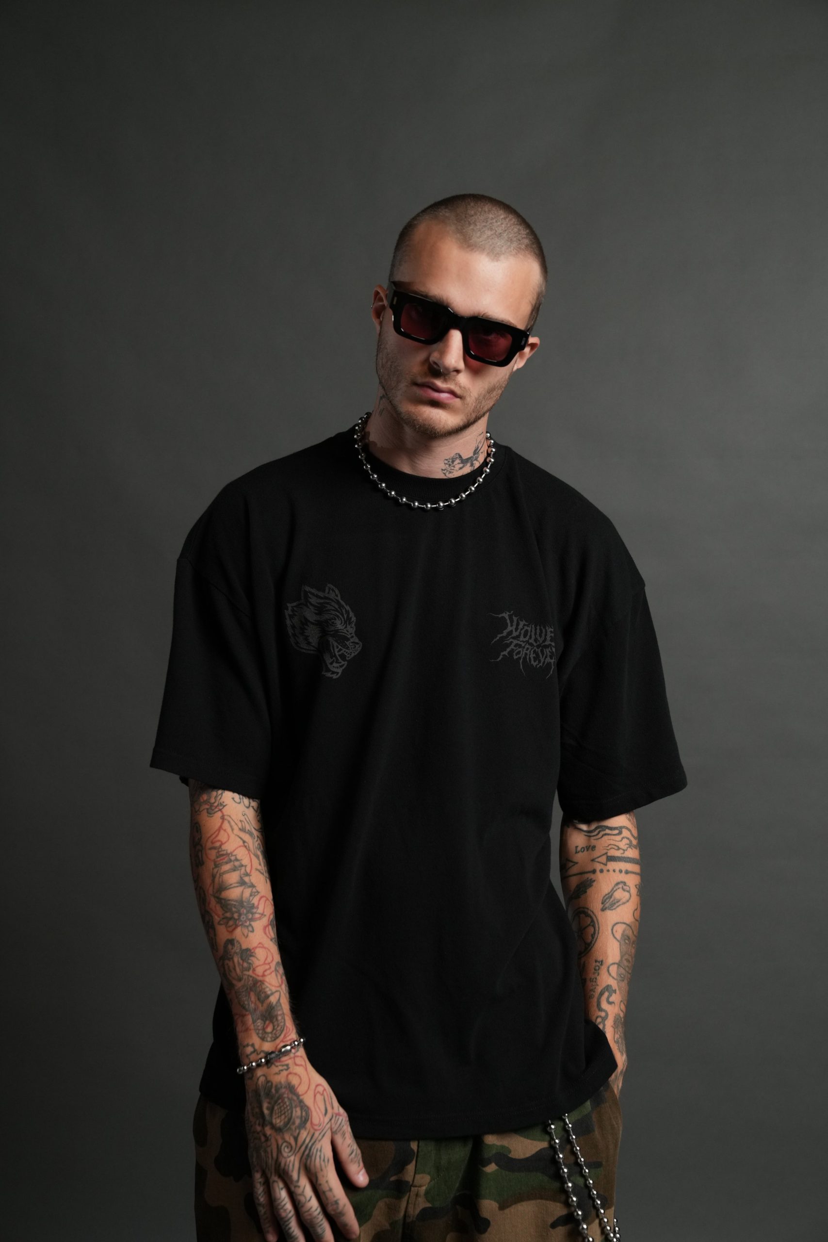 Dark Fate Side By Side Series Premium Oversized Tee in Black - Image 2