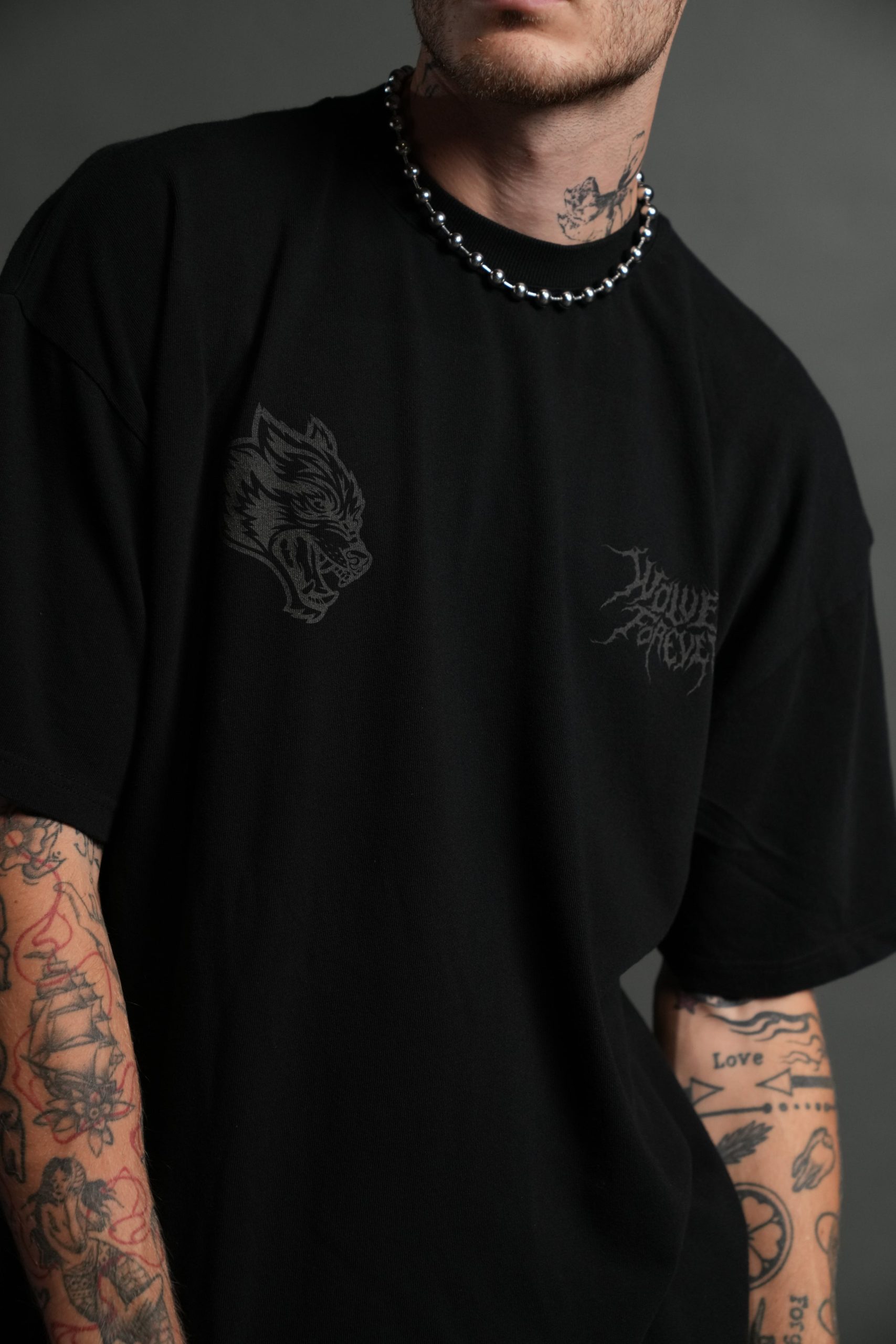 Dark Fate Side By Side Series Premium Oversized Tee in Black - Image 7