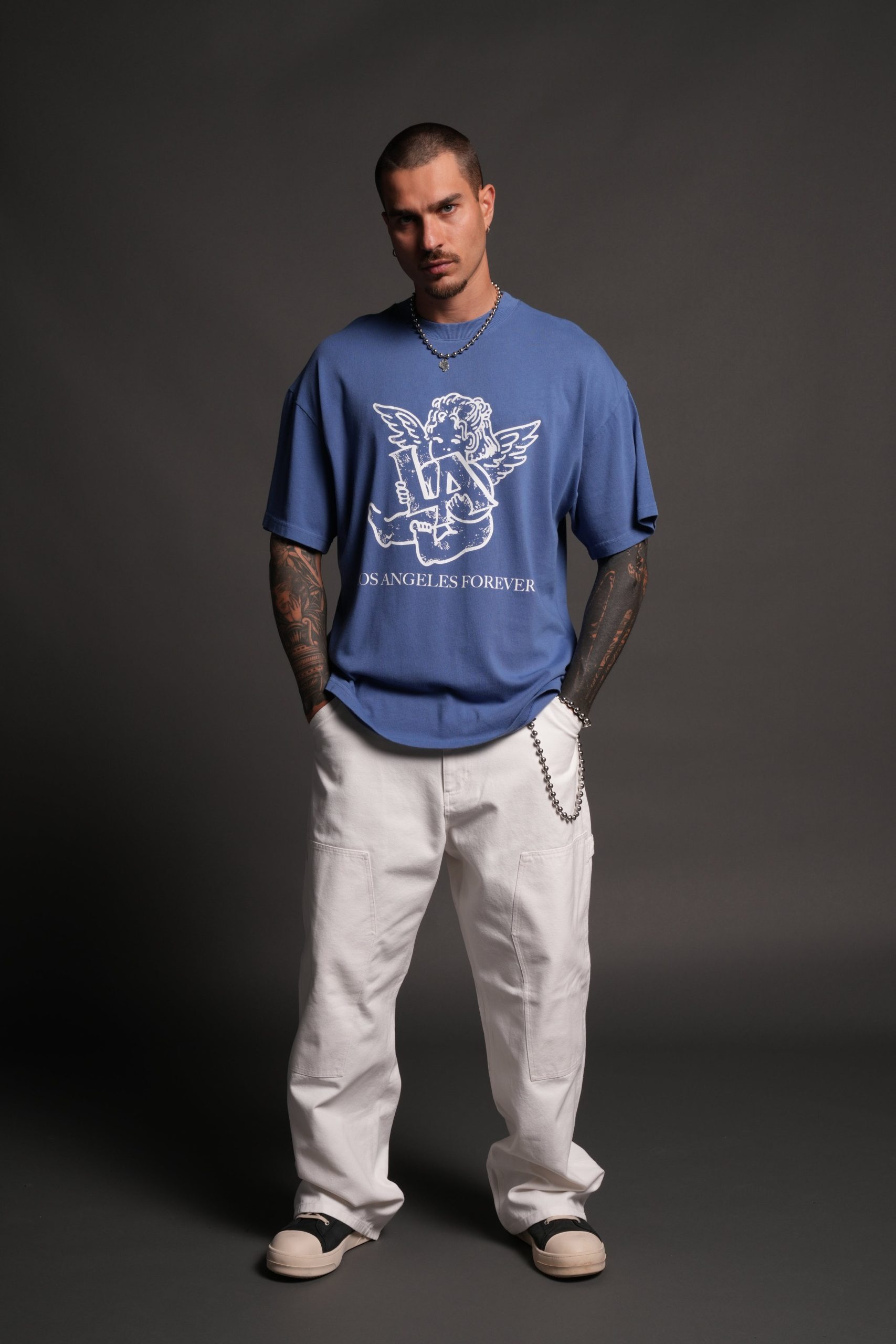 Los Cherub Premium Oversized Tee in La Blue - Image 5