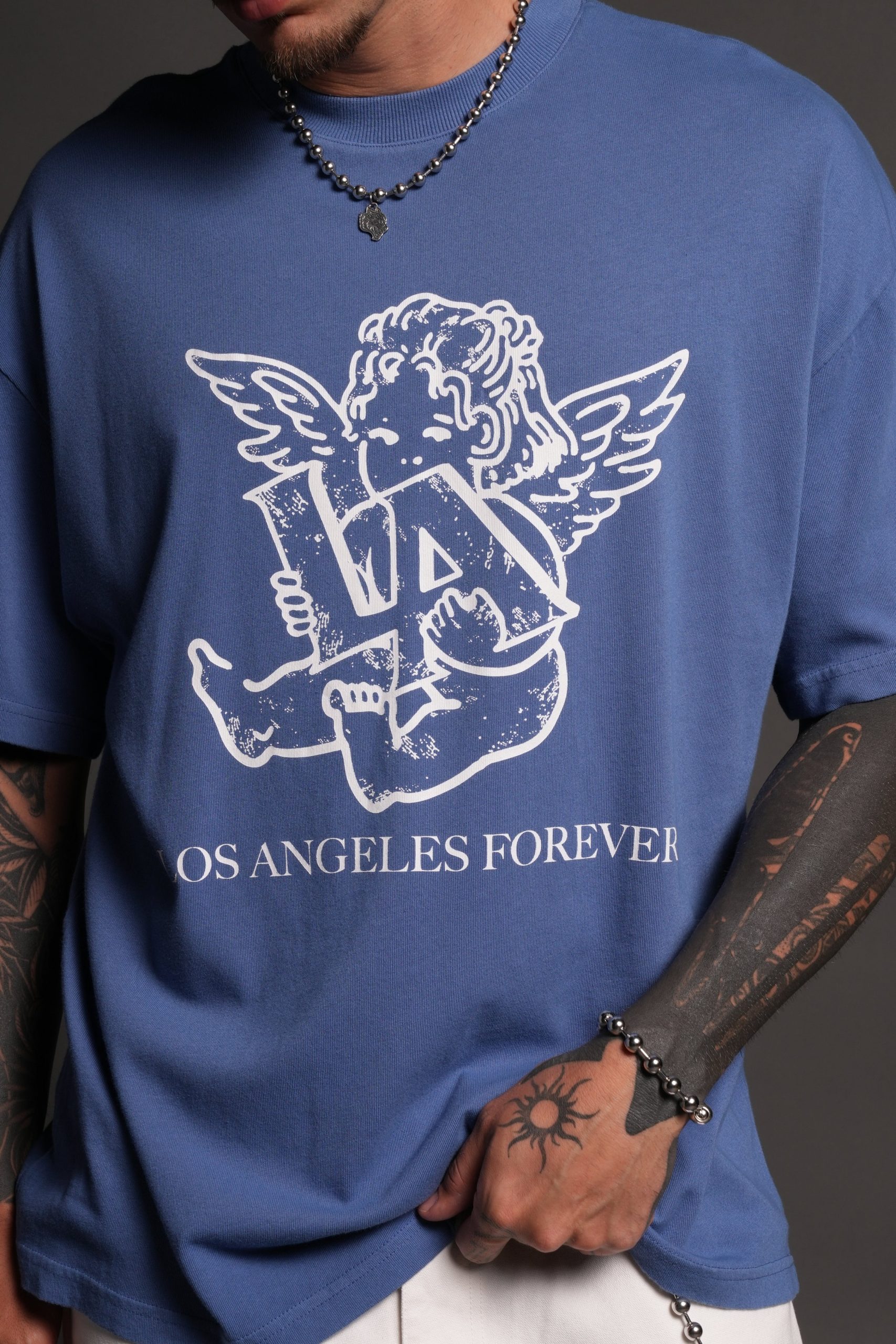 Los Cherub Premium Oversized Tee in La Blue - Image 7