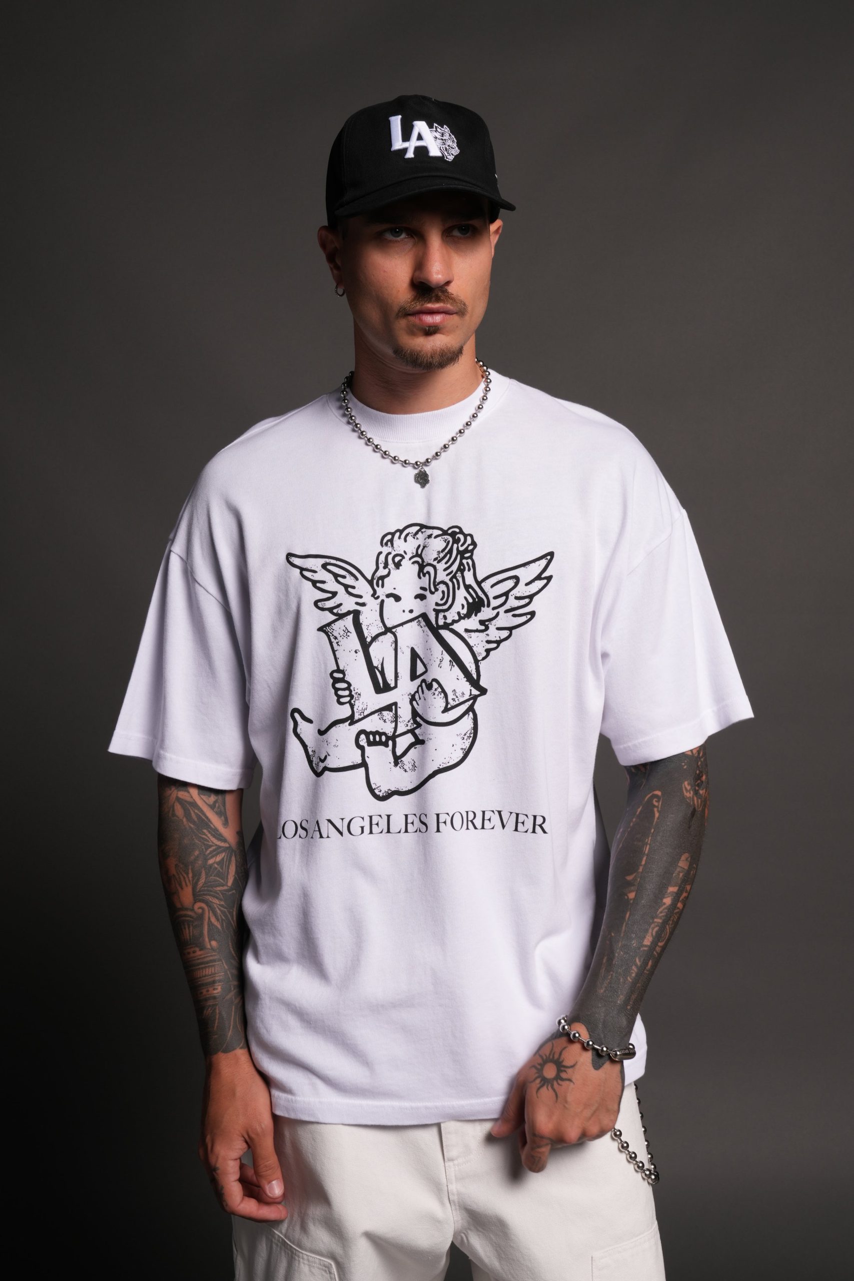 Los Cherub Premium Oversized Tee in White - Image 4