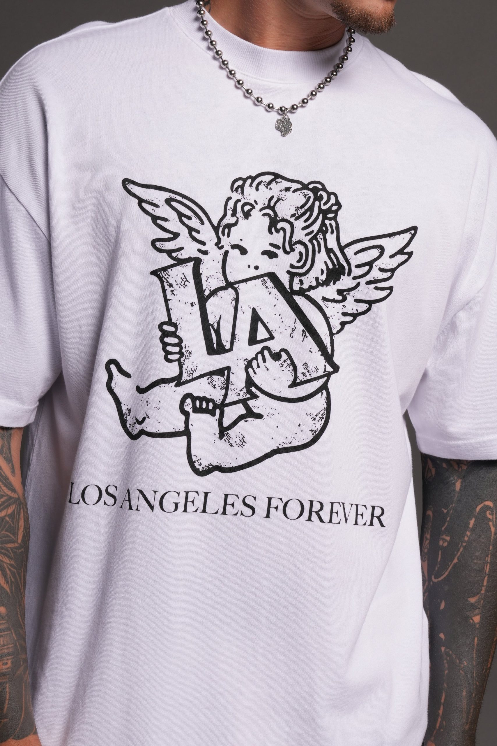 Los Cherub Premium Oversized Tee in White - Image 7