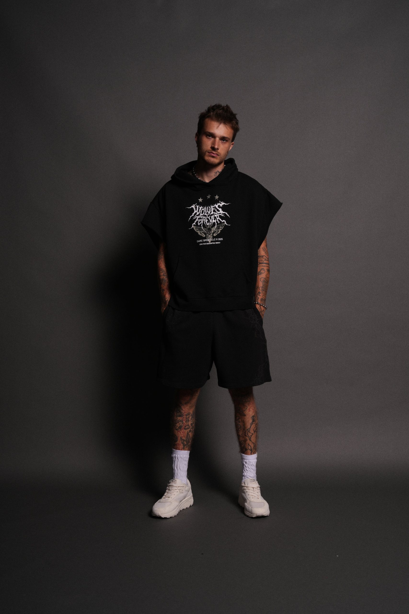 Iron Pack Grunge Gage Cap Sleeve Hoodie in Black - Image 4
