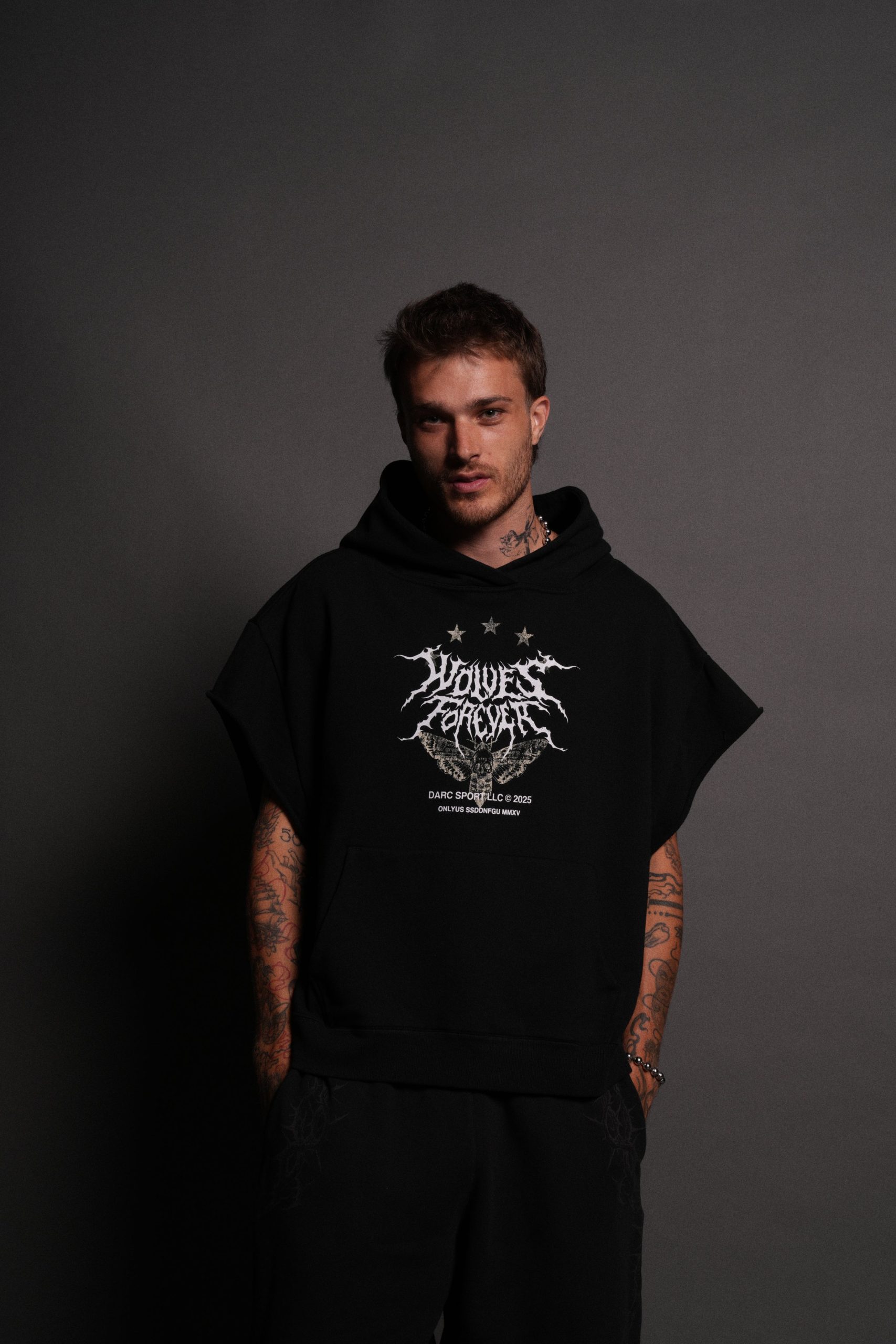 Iron Pack Grunge Gage Cap Sleeve Hoodie in Black - Image 2