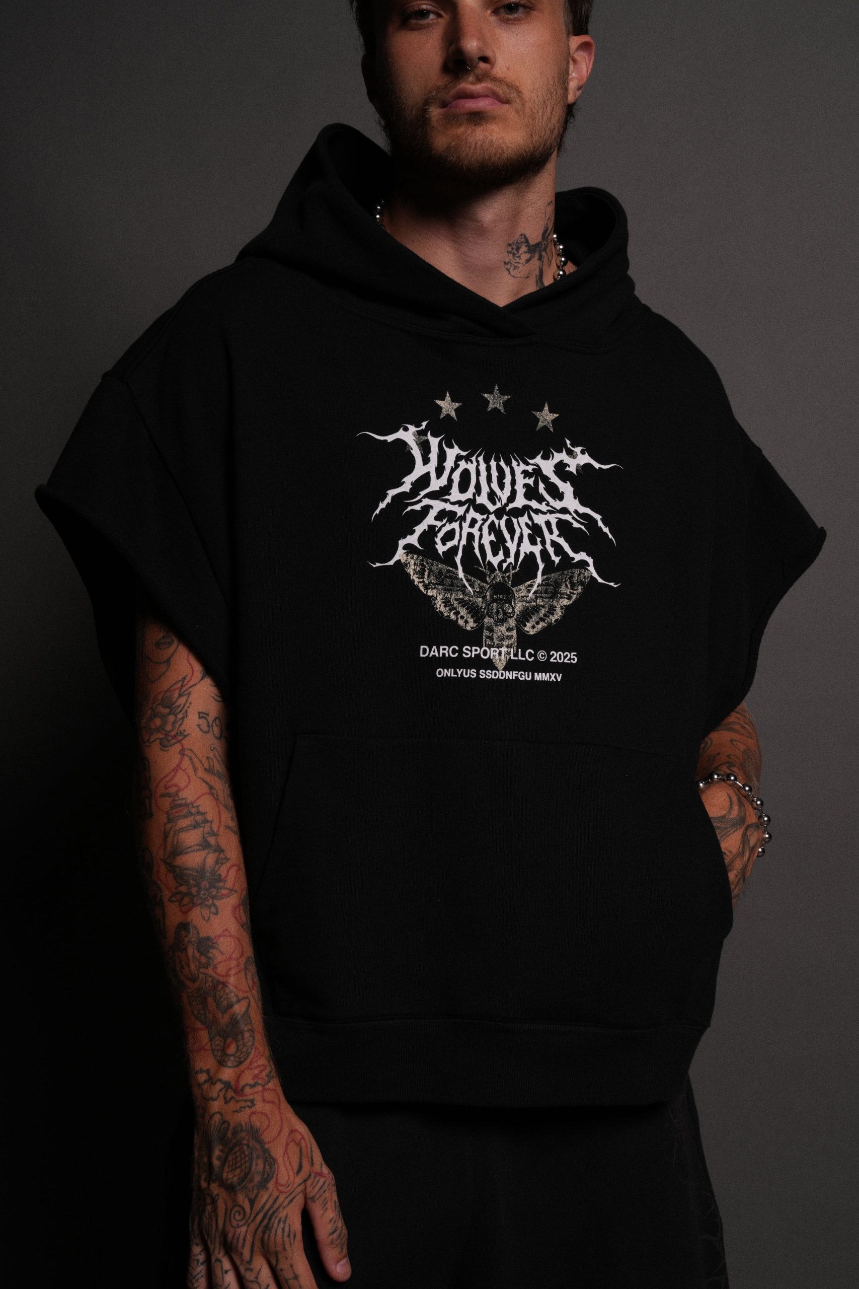 Iron Pack Grunge Gage Cap Sleeve Hoodie in Black - Image 8