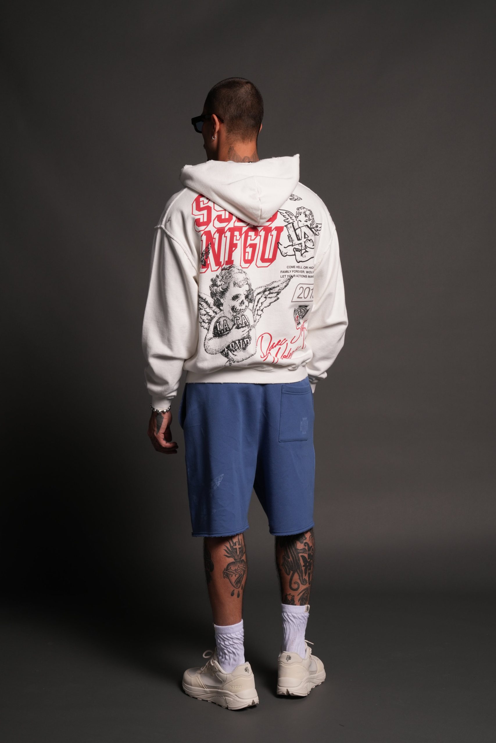 La Ca Frvr Grunge Moatis Zip Hoodie in Cream - Image 6