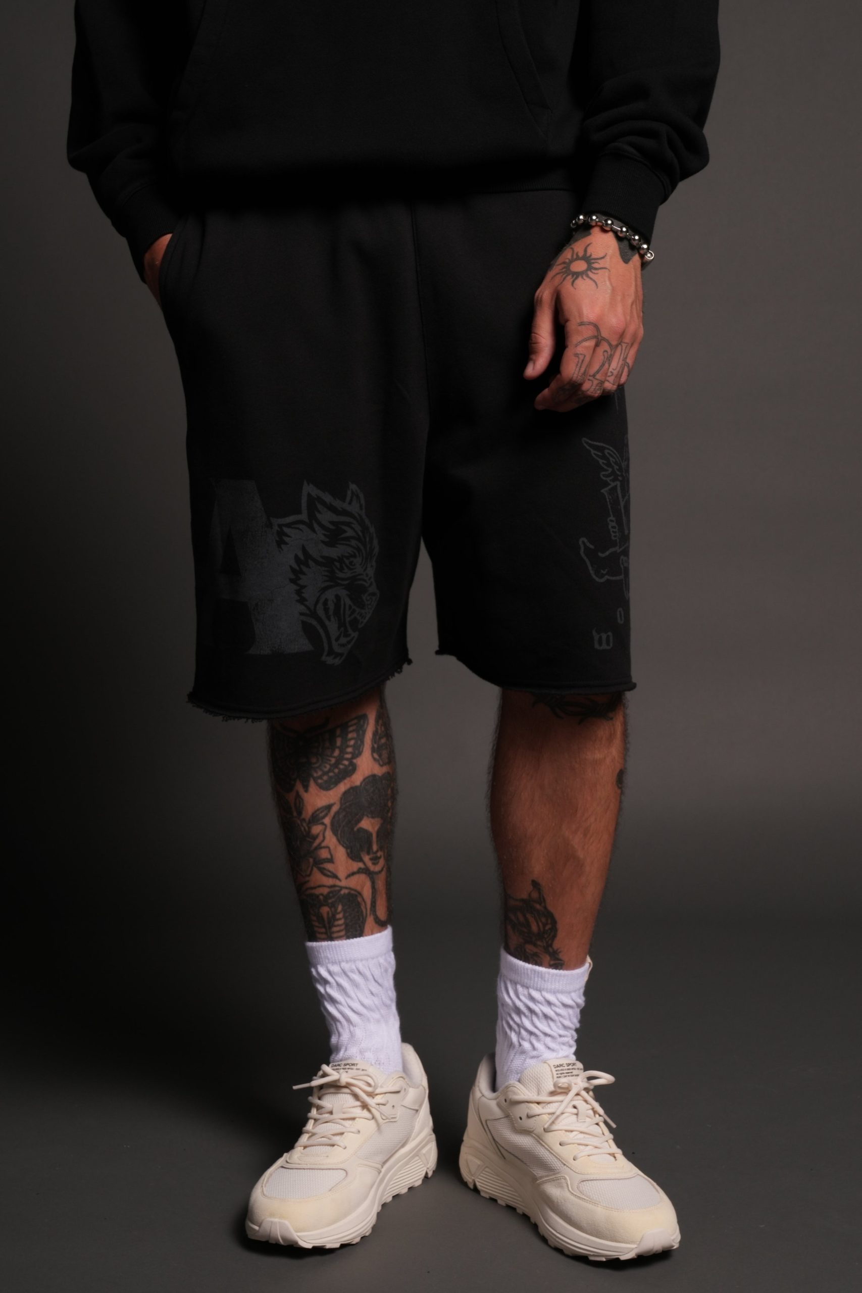 Homage To La Raw Hem Oversized Post Lounge Sweat Shorts in Black - Image 2