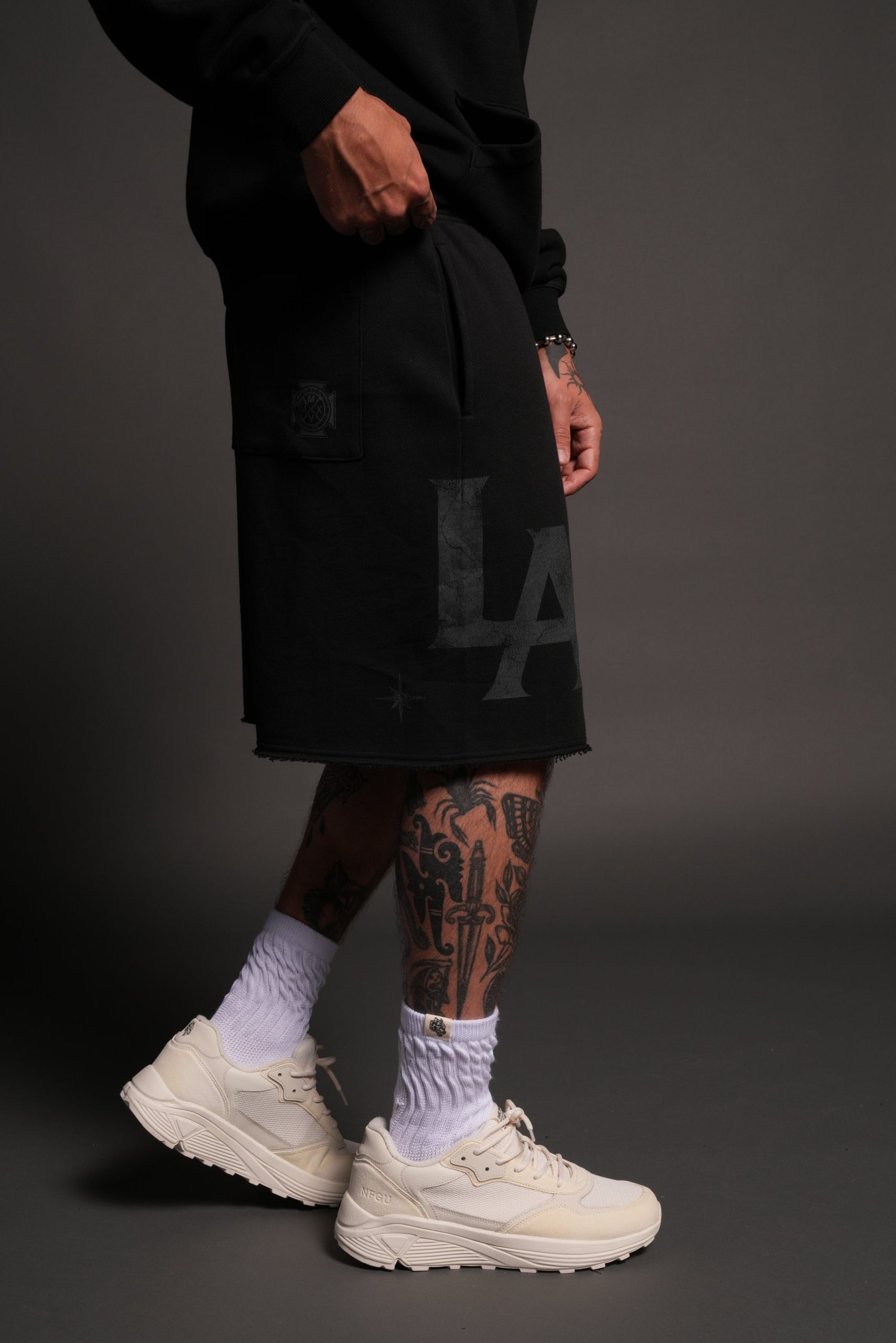 Homage To La Raw Hem Oversized Post Lounge Sweat Shorts in Black - Image 5