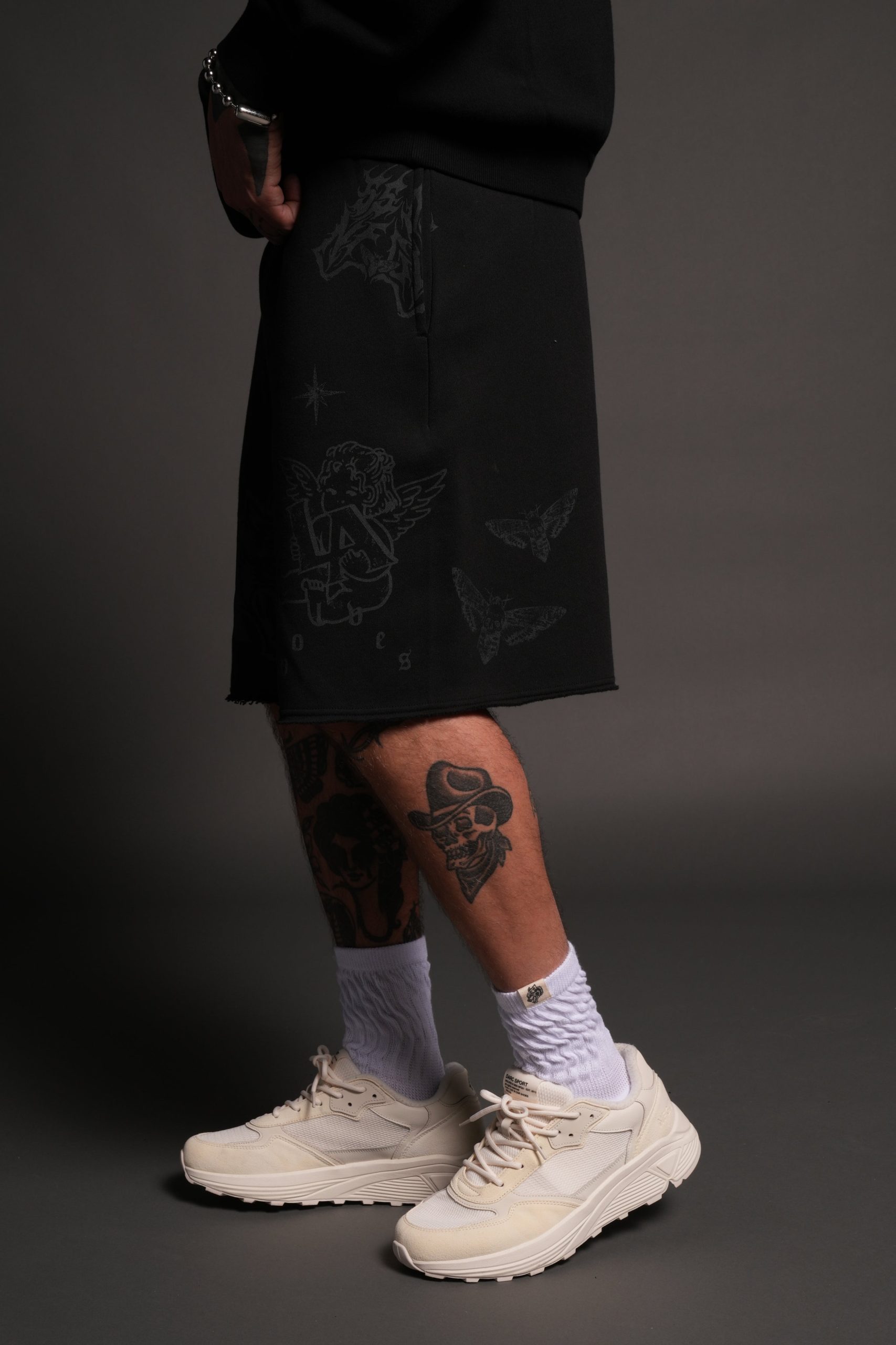 Homage To La Raw Hem Oversized Post Lounge Sweat Shorts in Black - Image 4
