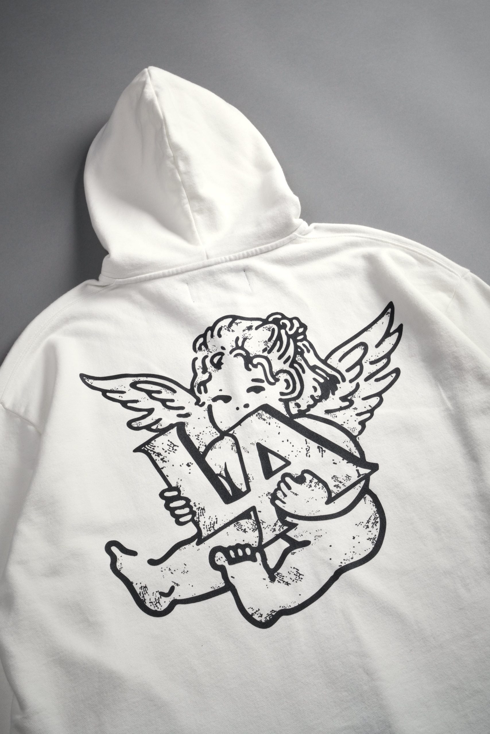 Los Cherub Distressed Grunge Mid Length Raw Hem Zip Hoodie in Cream - Image 14