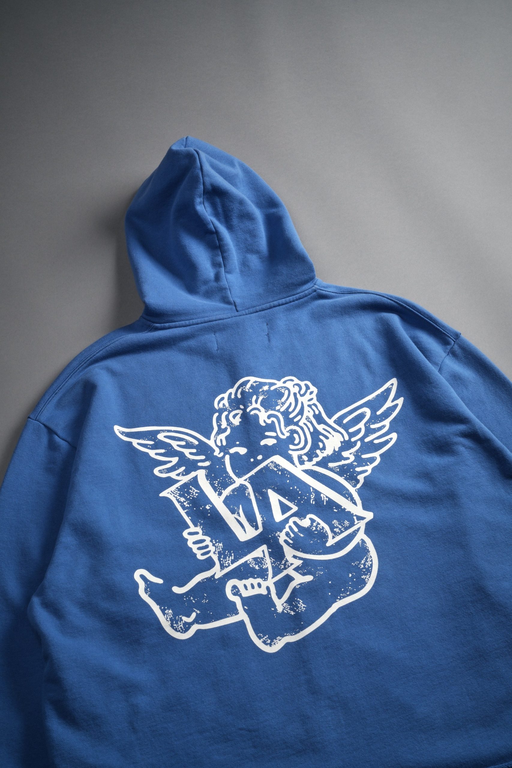 Los Cherub Distressed Grunge Mid Length Raw Hem Zip Hoodie in La Blue - Image 15