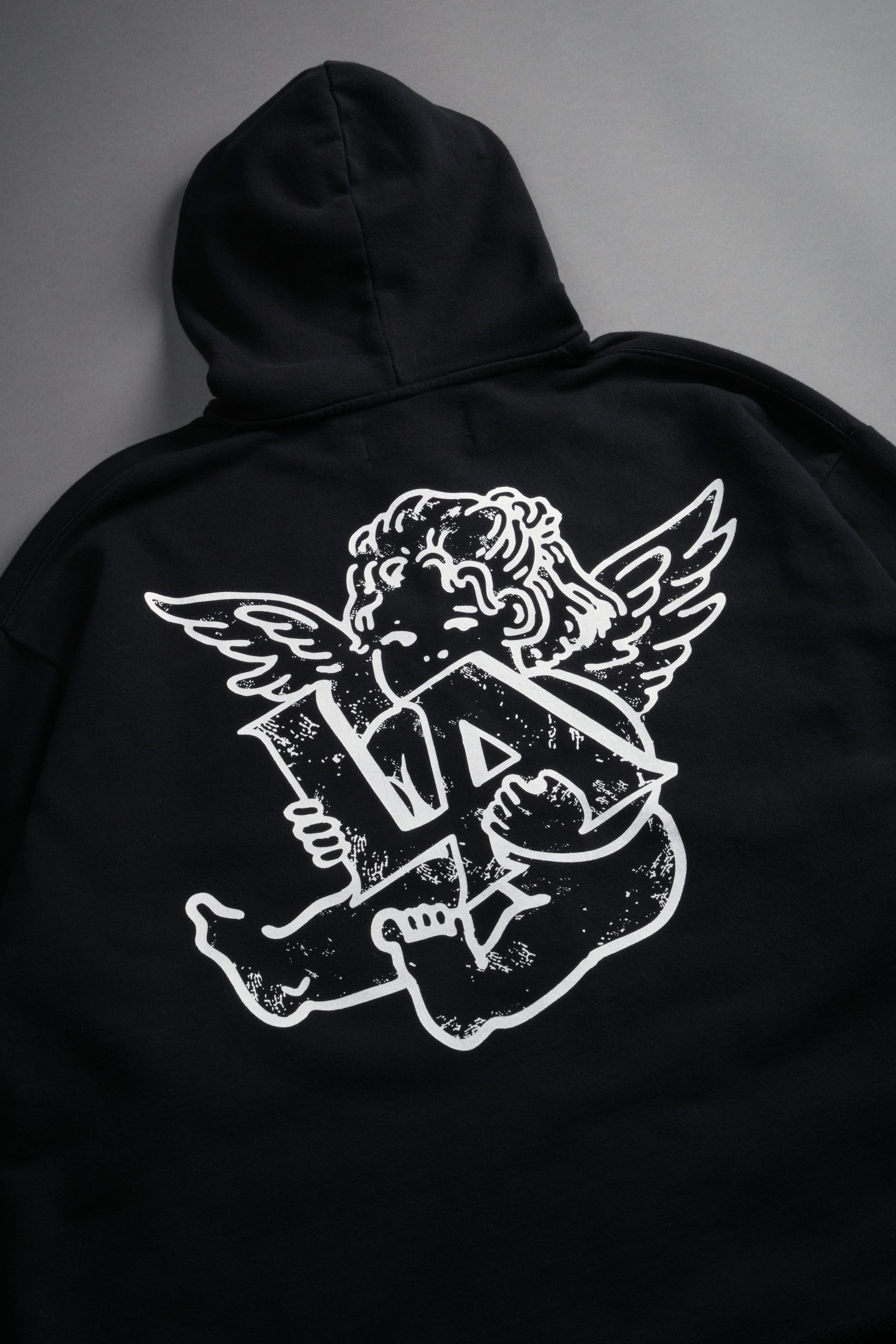 Los Cherub Distressed Grunge Mid Length Raw Hem Zip Hoodie in Black - Image 17