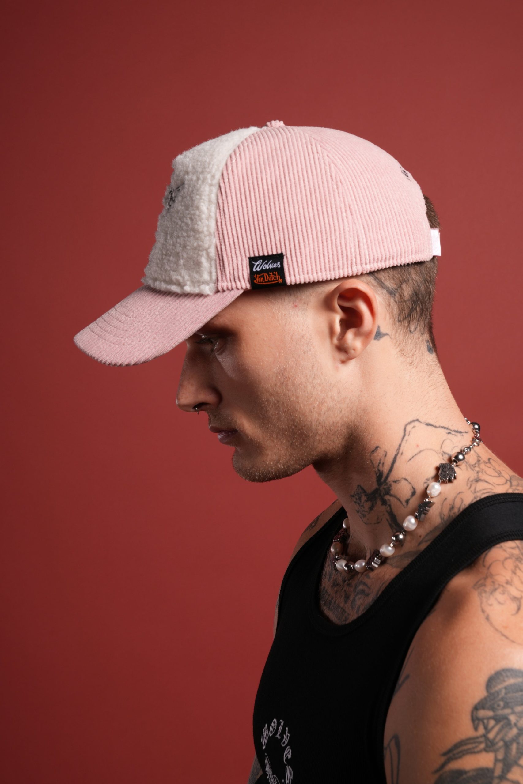 Cherub Eyeball Corduroy Trucker Hat in Bubblegum - Image 5