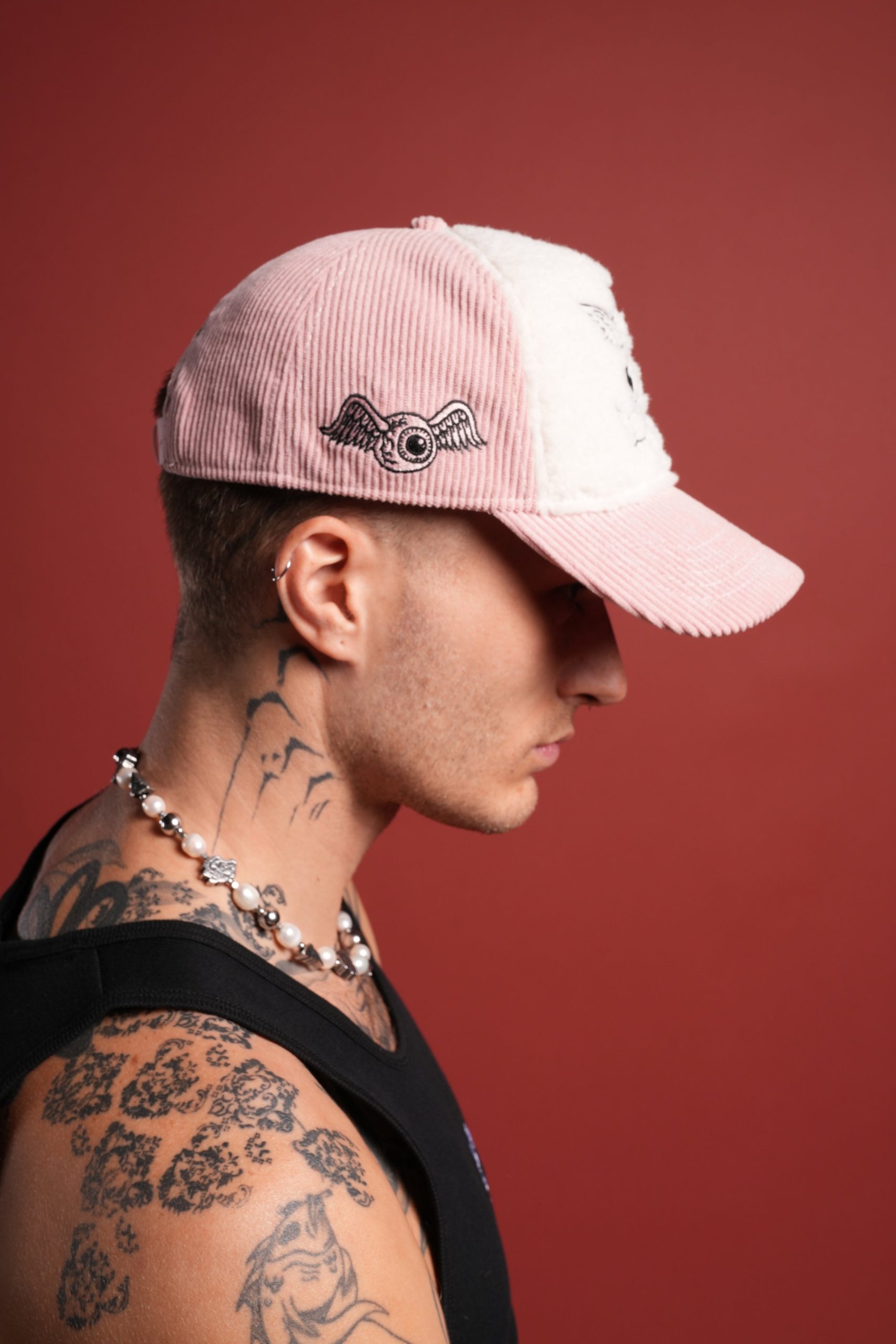 Cherub Eyeball Corduroy Trucker Hat in Bubblegum - Image 6